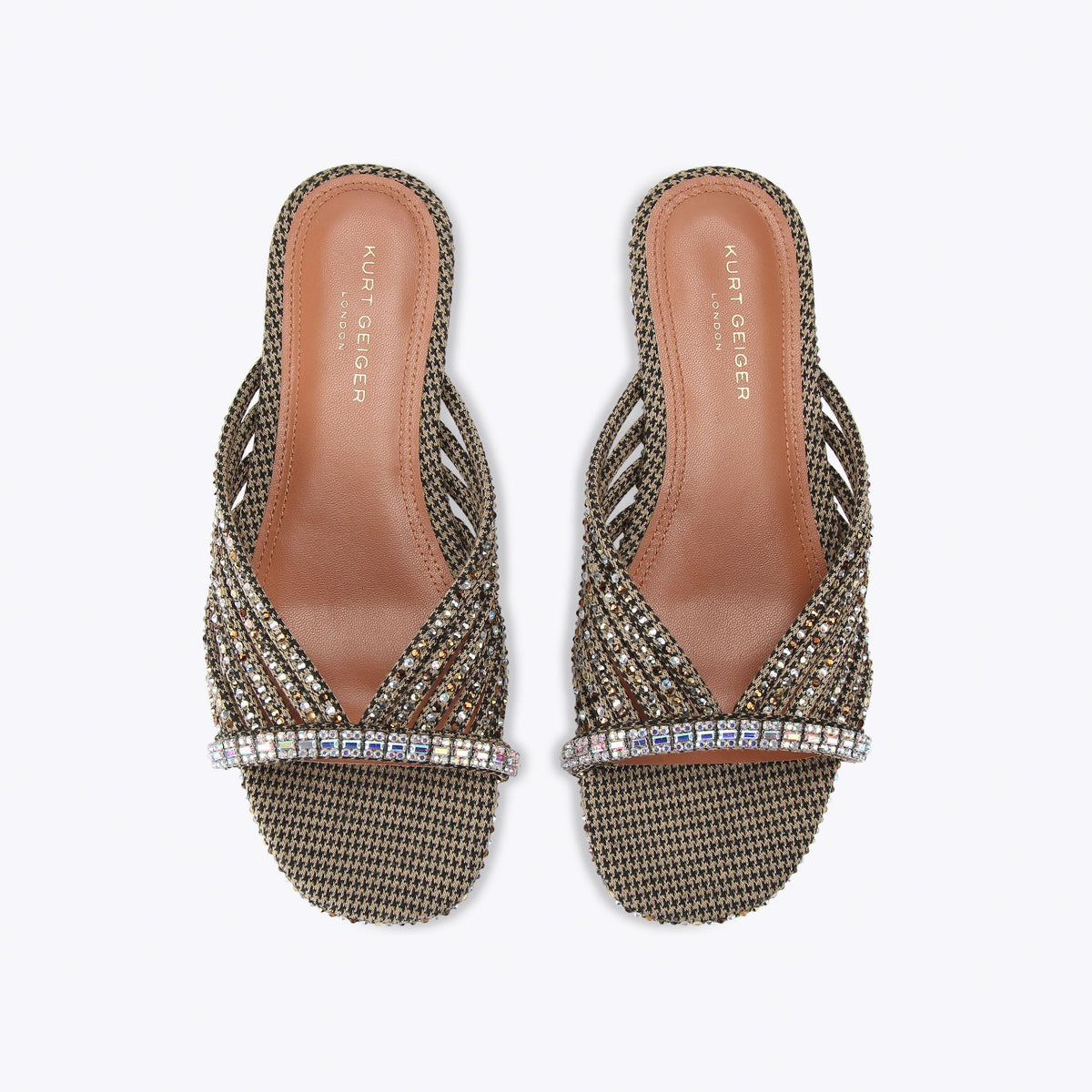 Crystal Strap Flat Mule — Brown Houndstooth Crystal Mule, view 4