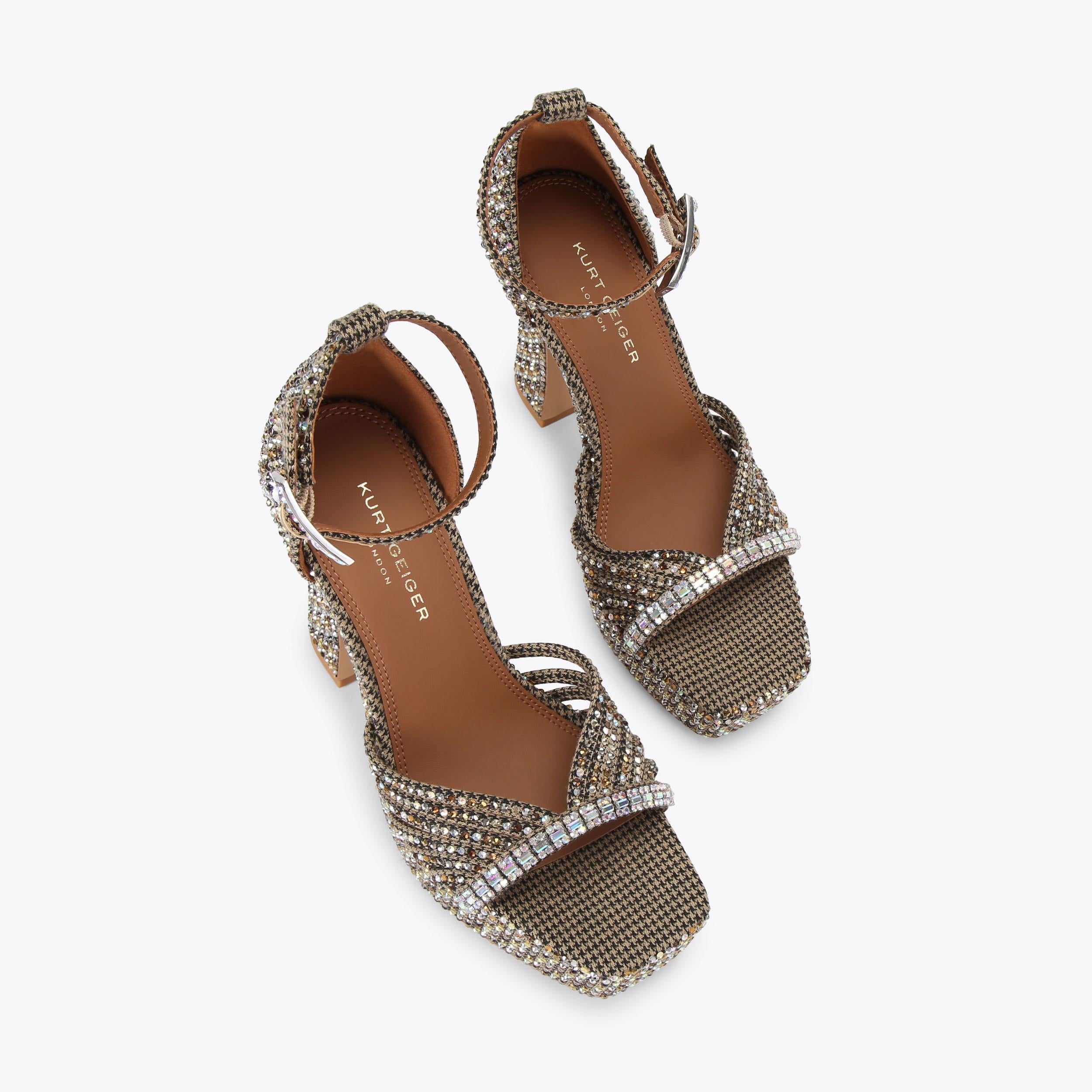 Crystal Strap Platform Heel — Beige Crystal Sandal, view 4