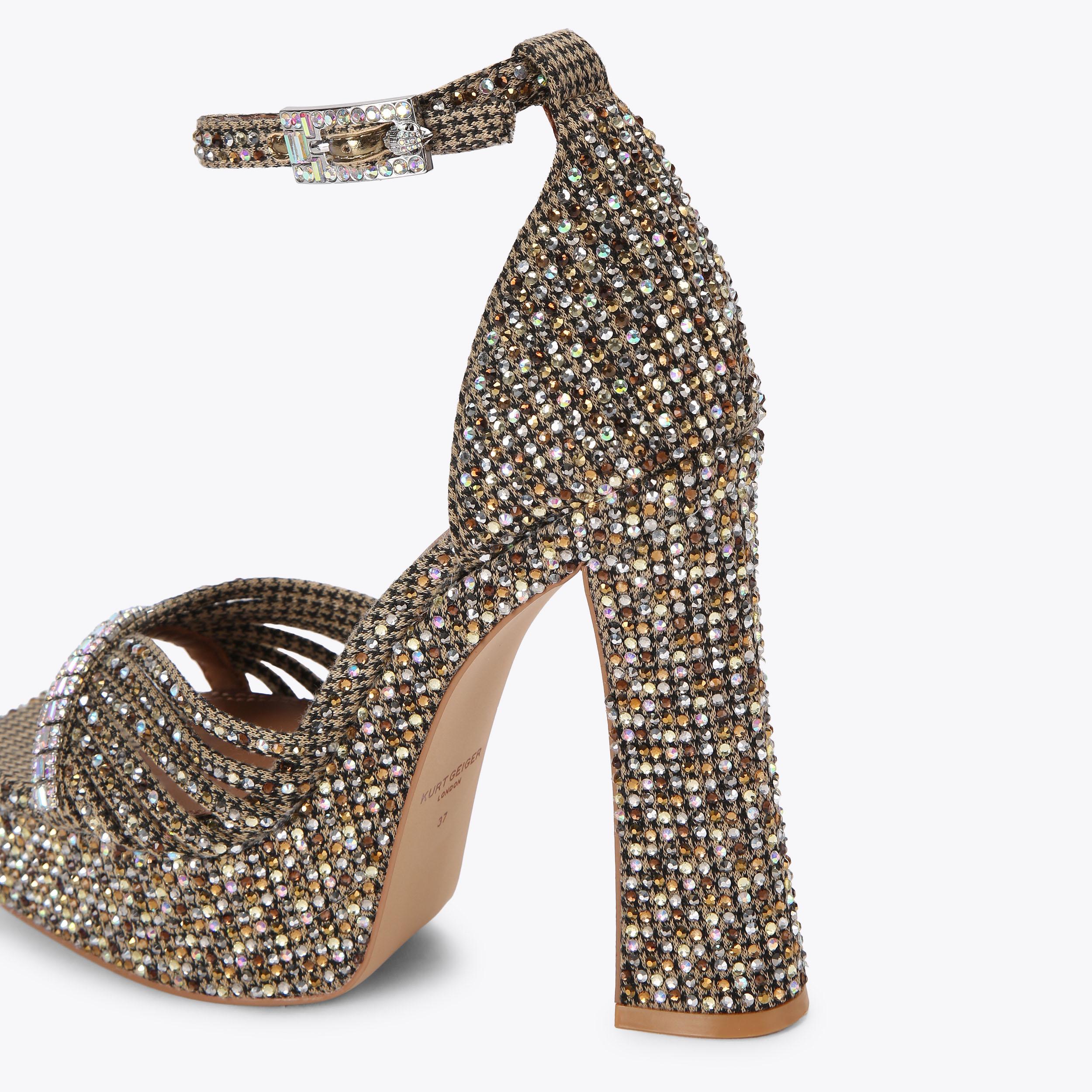 Crystal Strap Platform Heel — Beige Crystal Sandal, detail