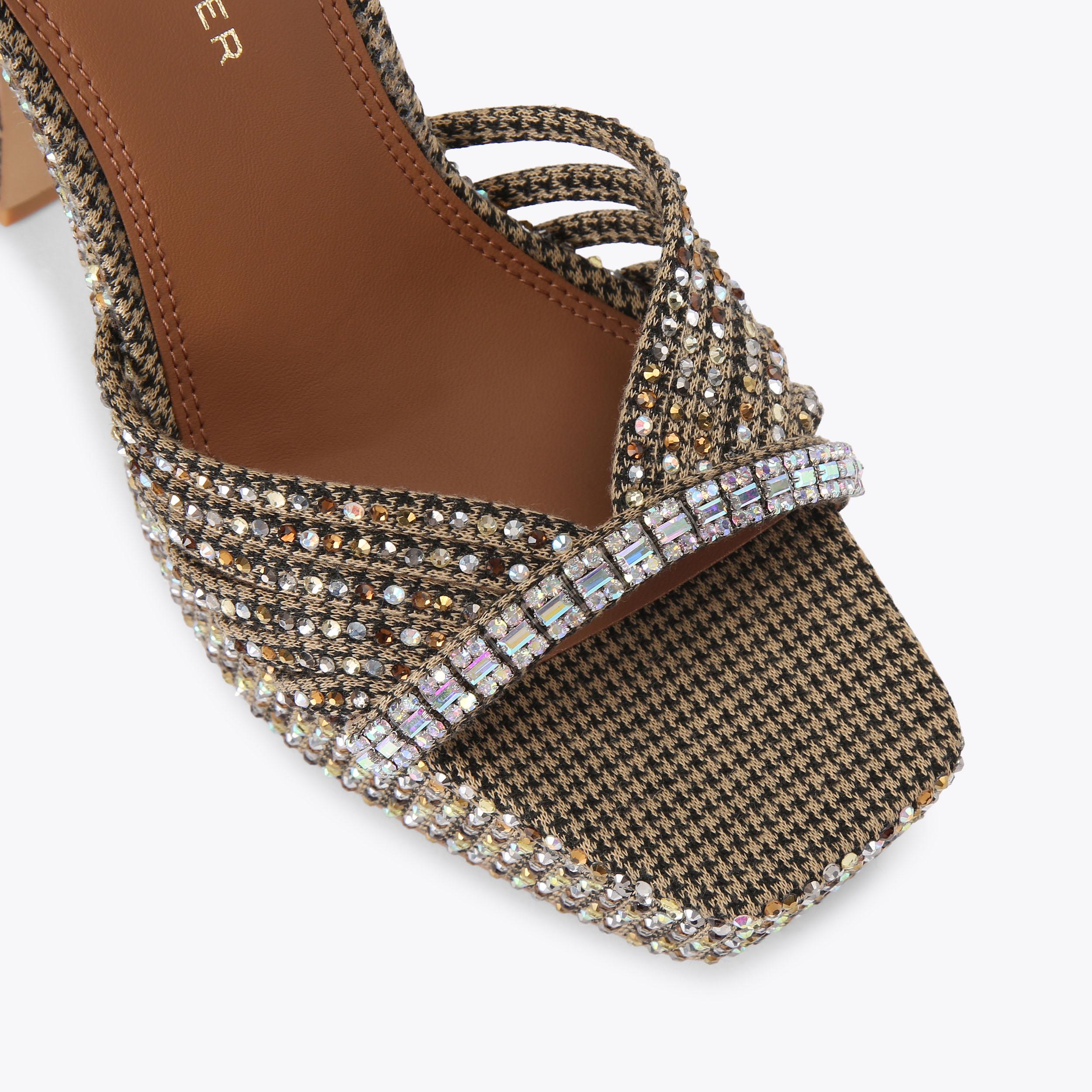 Crystal Strap Platform Heel — Beige Crystal Sandal, view 5