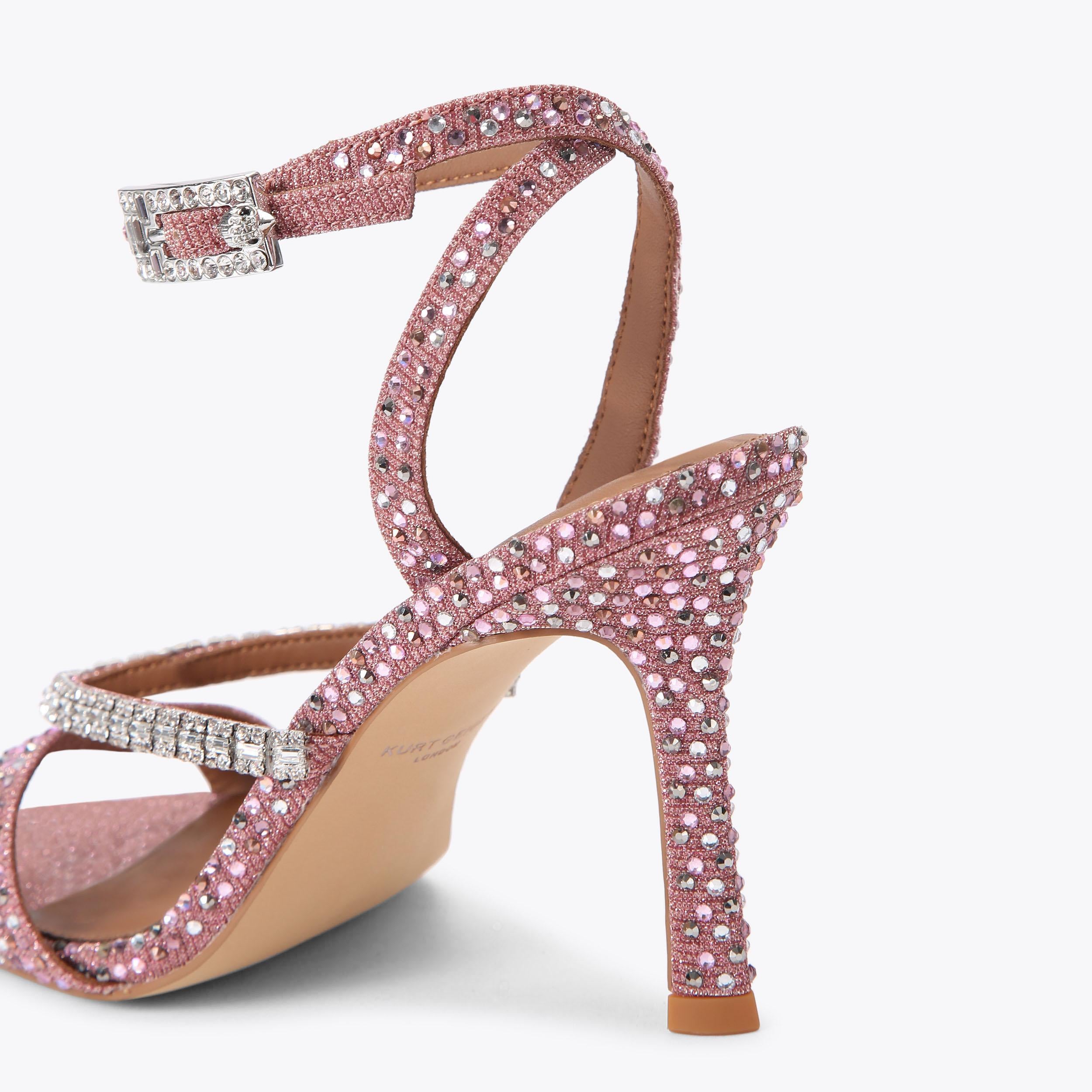 Crystal Strap Heel — Metallic Pink Crystal Sandal, detail