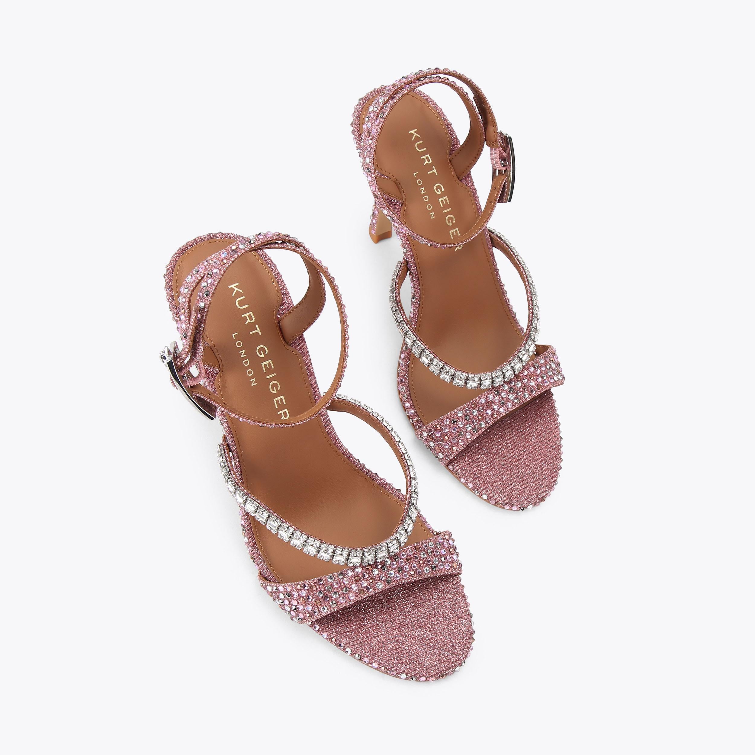 Crystal Strap Heel — Metallic Pink Crystal Sandal, view 4