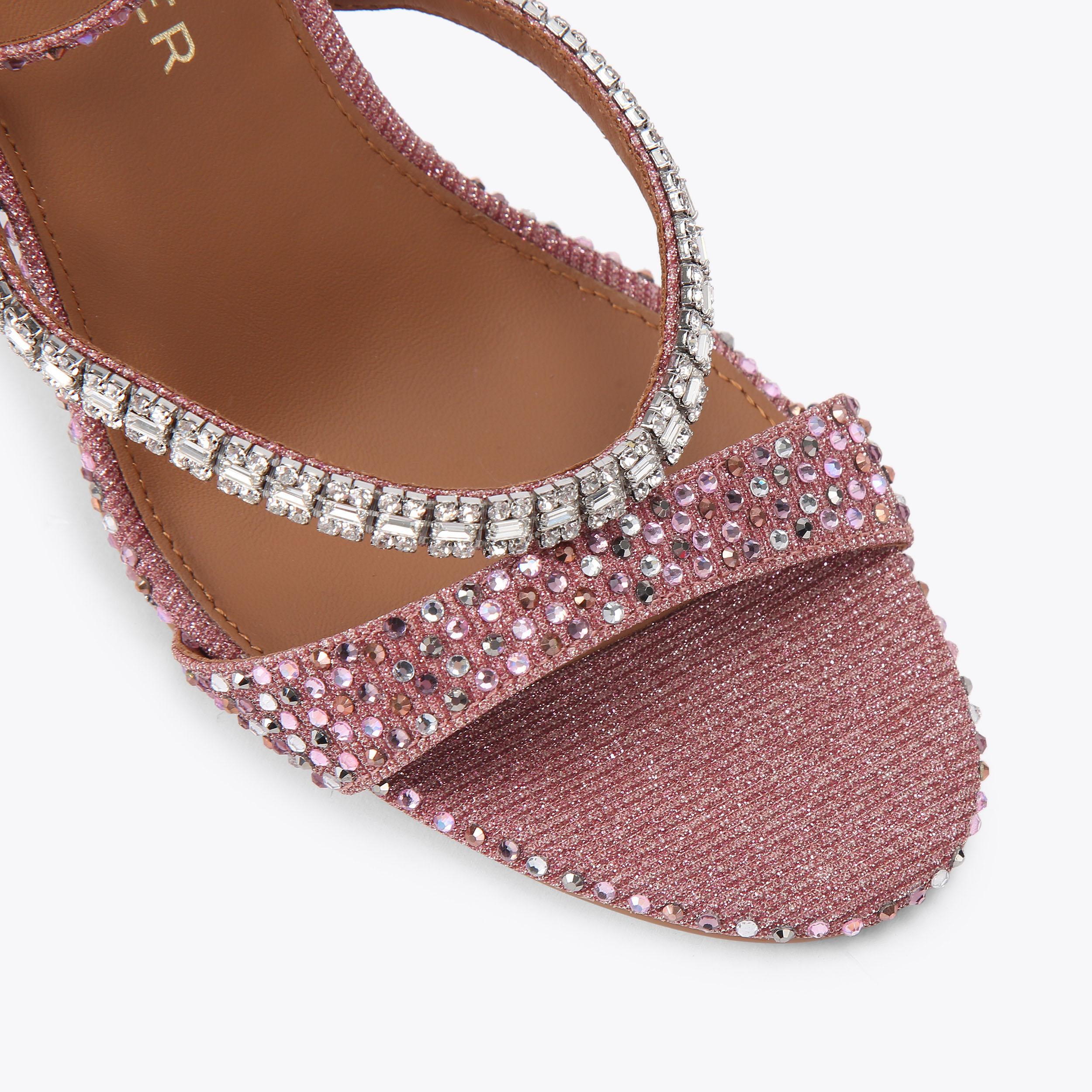 Crystal Strap Heel — Metallic Pink Crystal Sandal, view 5