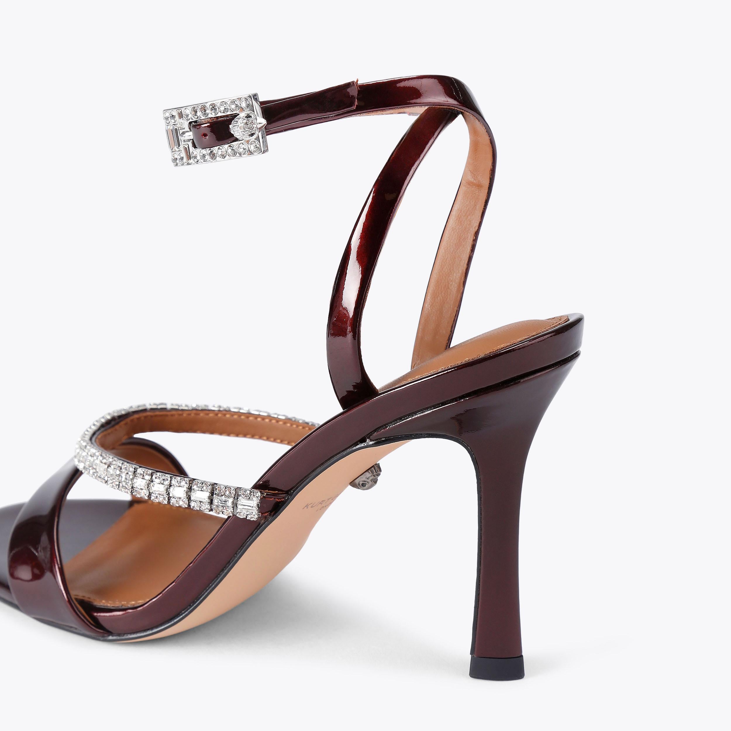 Crystal Strap Sandal — Metallic Wine Patent Sandal, detail