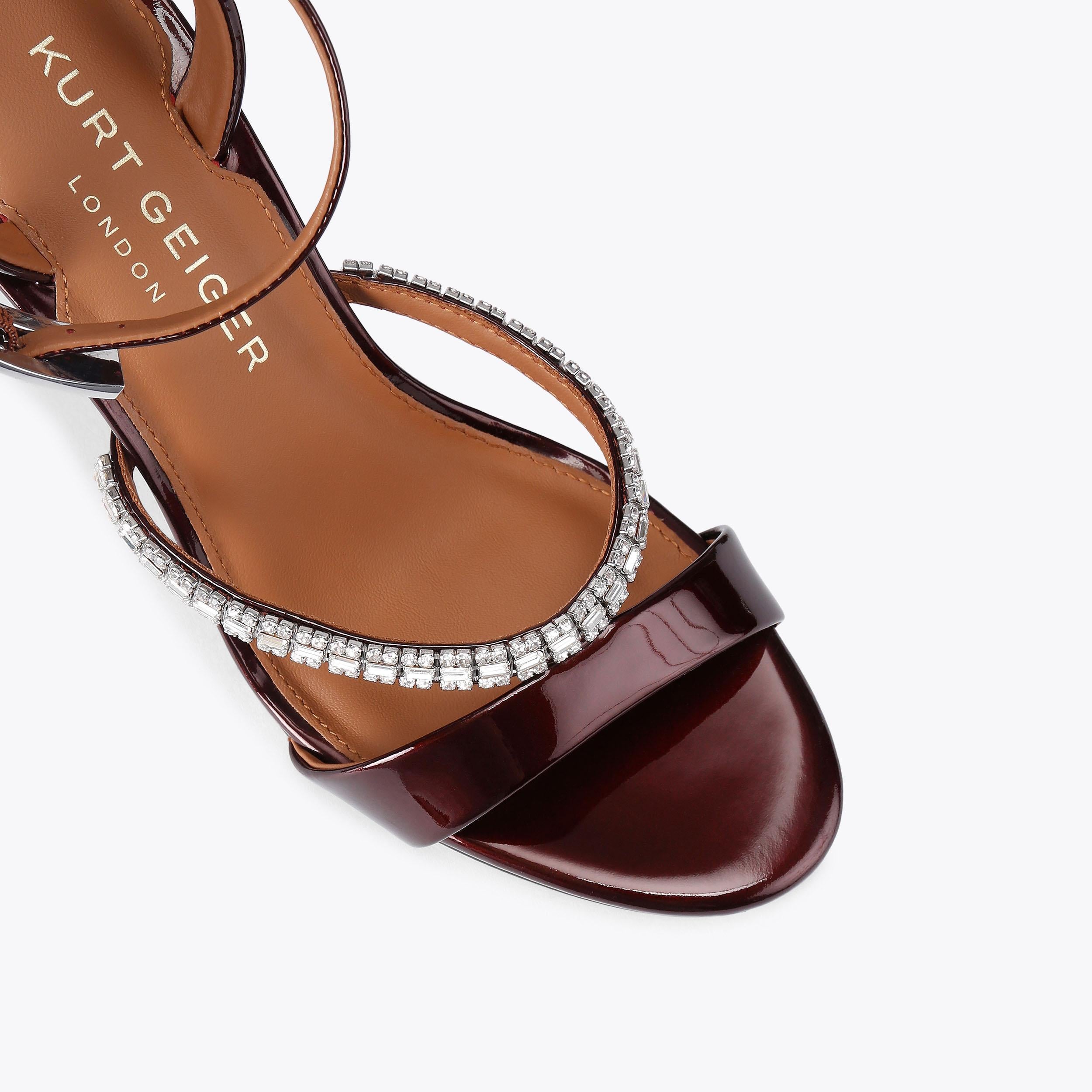 Crystal Strap Sandal — Metallic Wine Patent Sandal, view 5