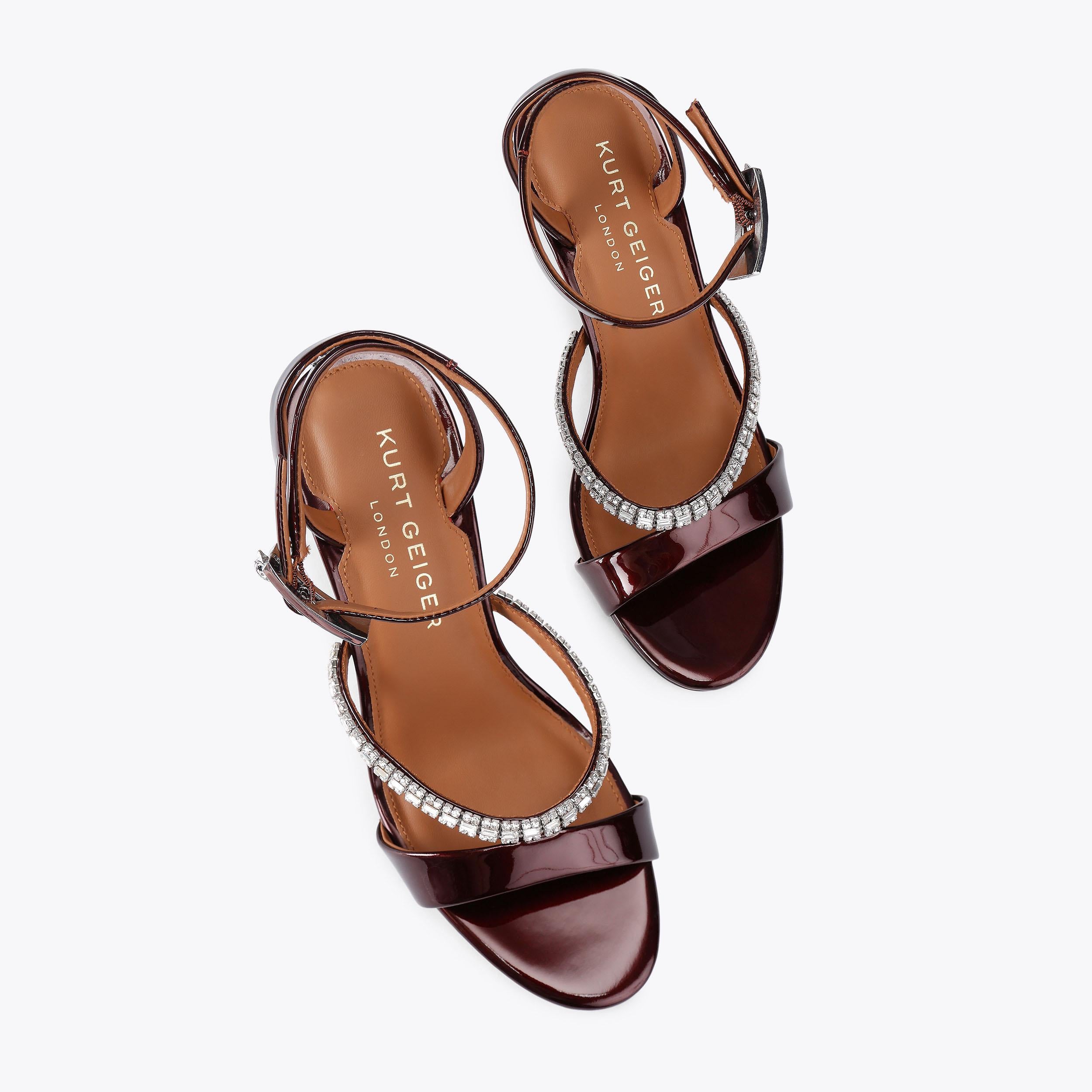 Crystal Strap Sandal — Metallic Wine Patent Sandal, view 4
