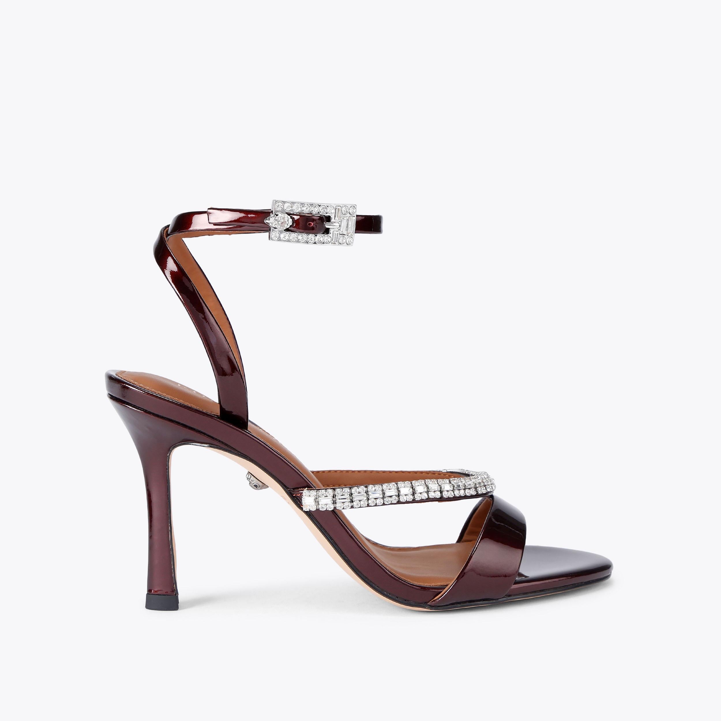 Crystal Strap Sandal — Metallic Wine Patent Sandal, side profile