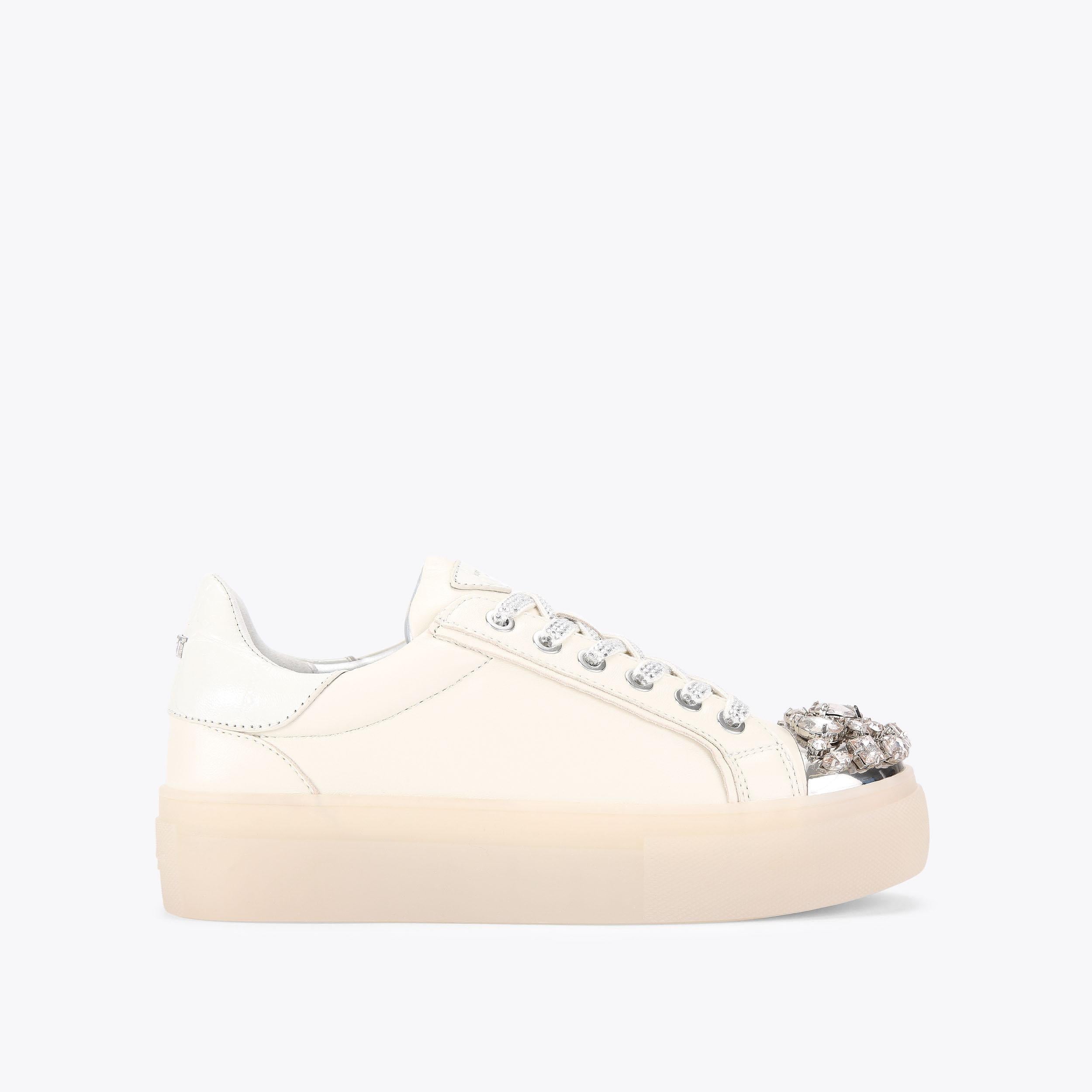 Crystal Toecap Cupsole — Cream Leather Sneaker, side profile