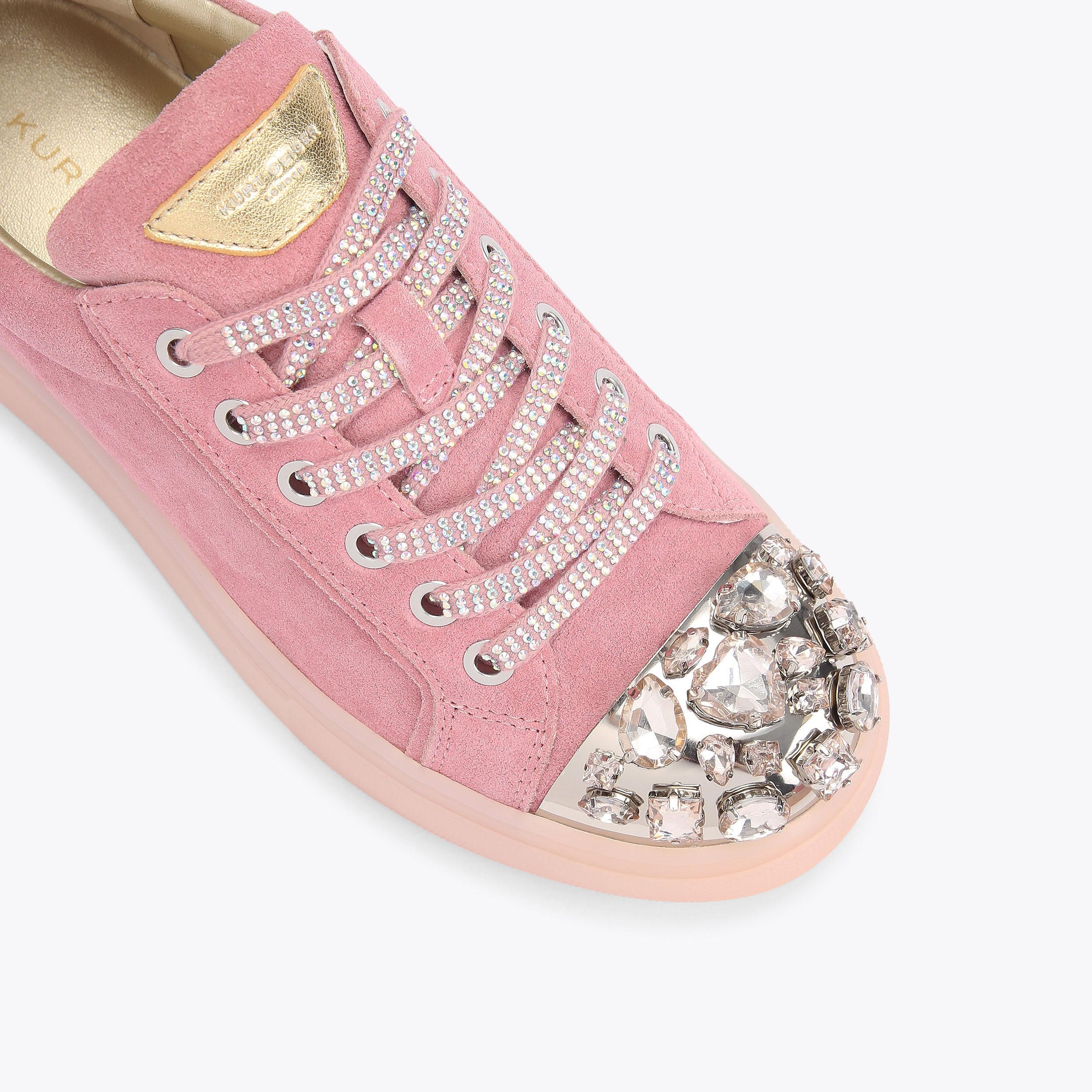 Crystal Toecap Cupsole — Pink Suede Sneaker, view 5