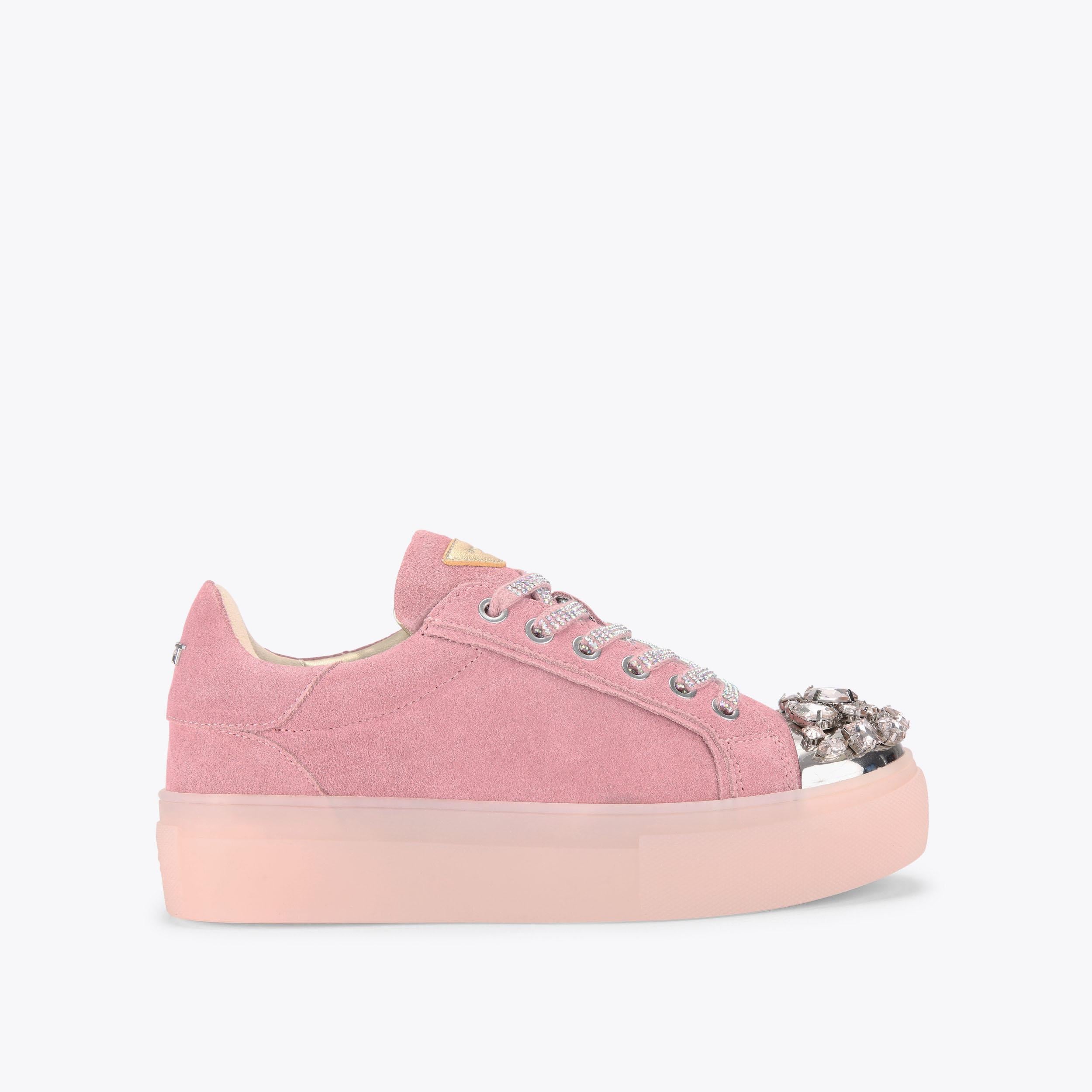 Crystal Toecap Cupsole — Pink Suede Sneaker, side profile