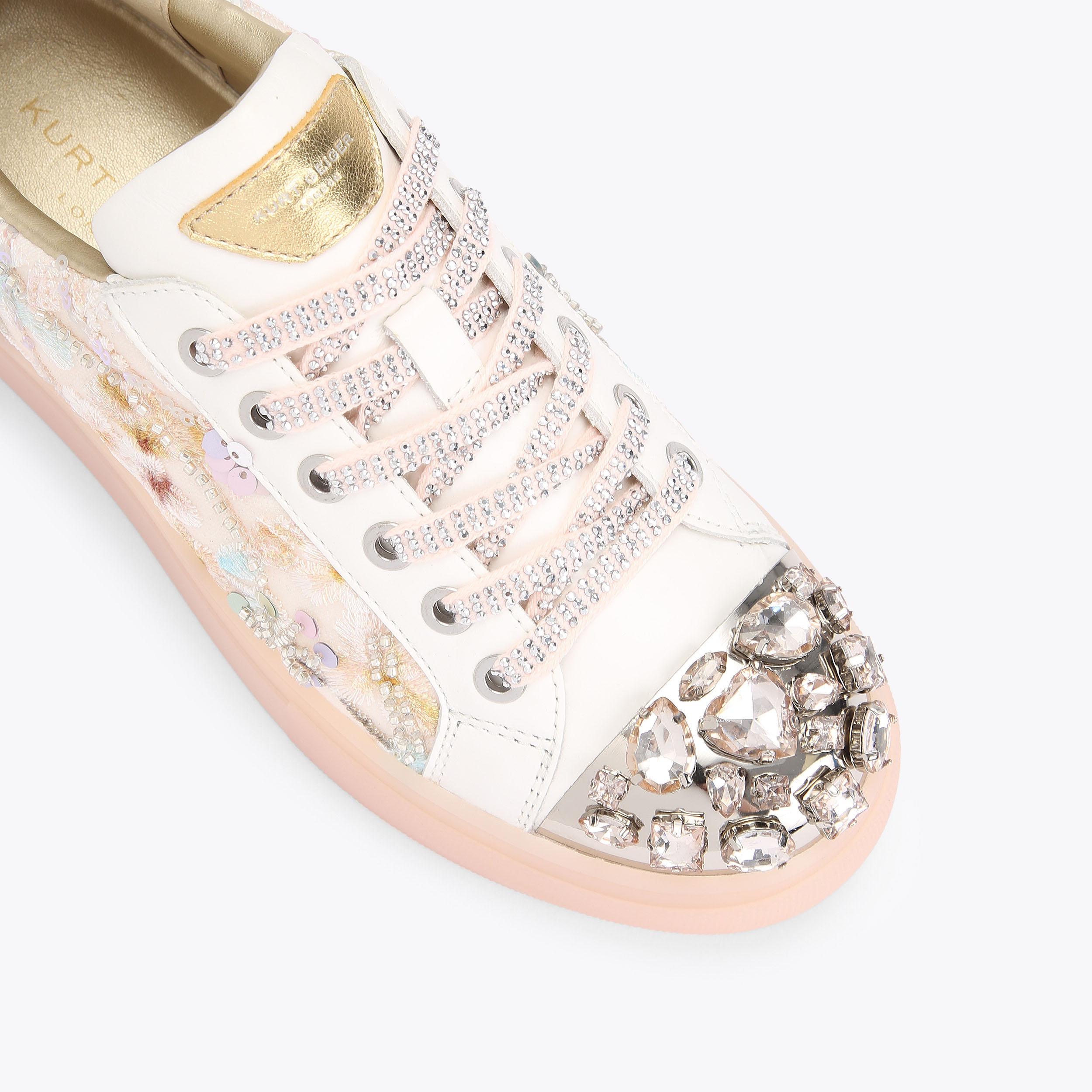 Crystal Toecap Cupsole — White Embroidered Sneaker, view 5