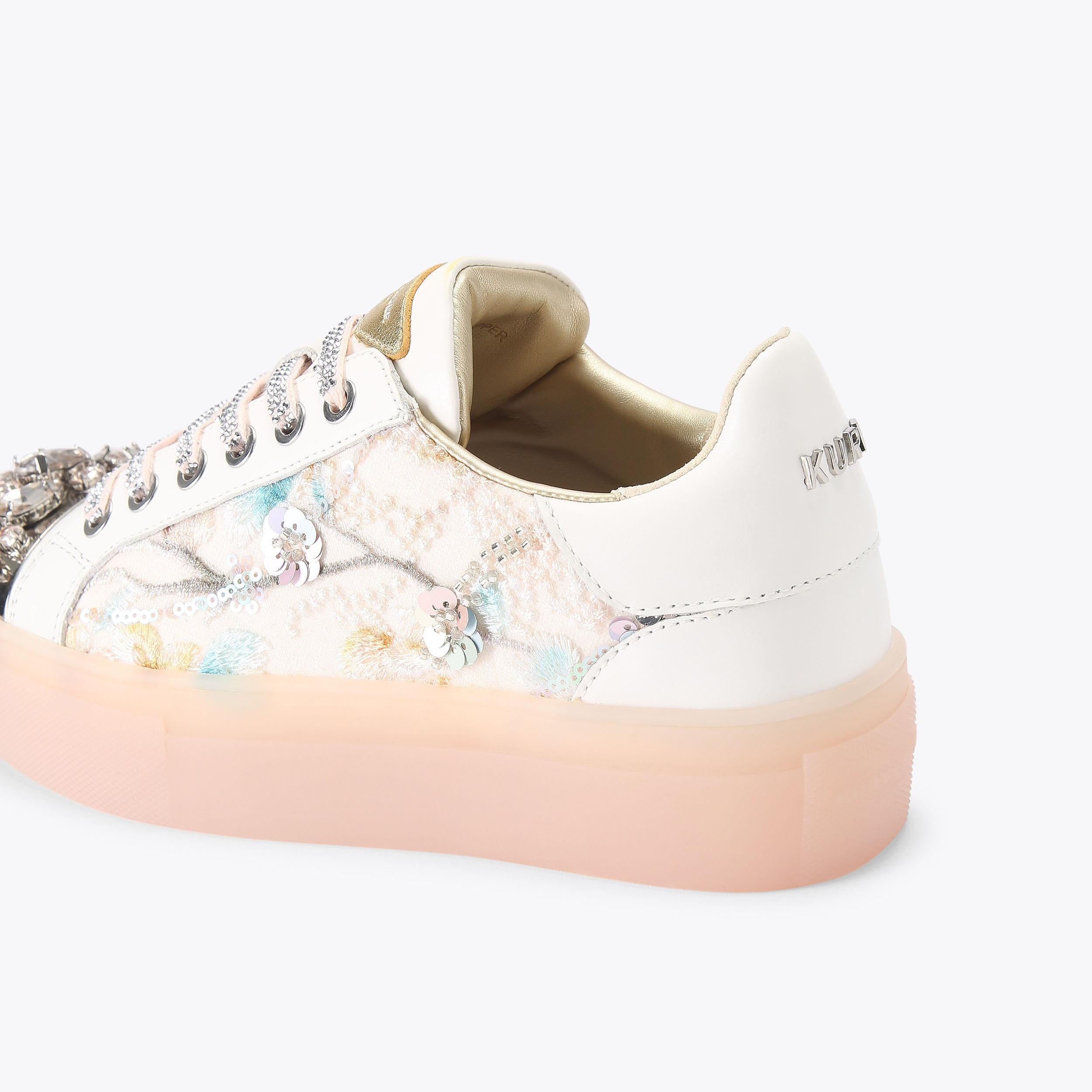 Crystal Toecap Cupsole — White Embroidered Sneaker, detail