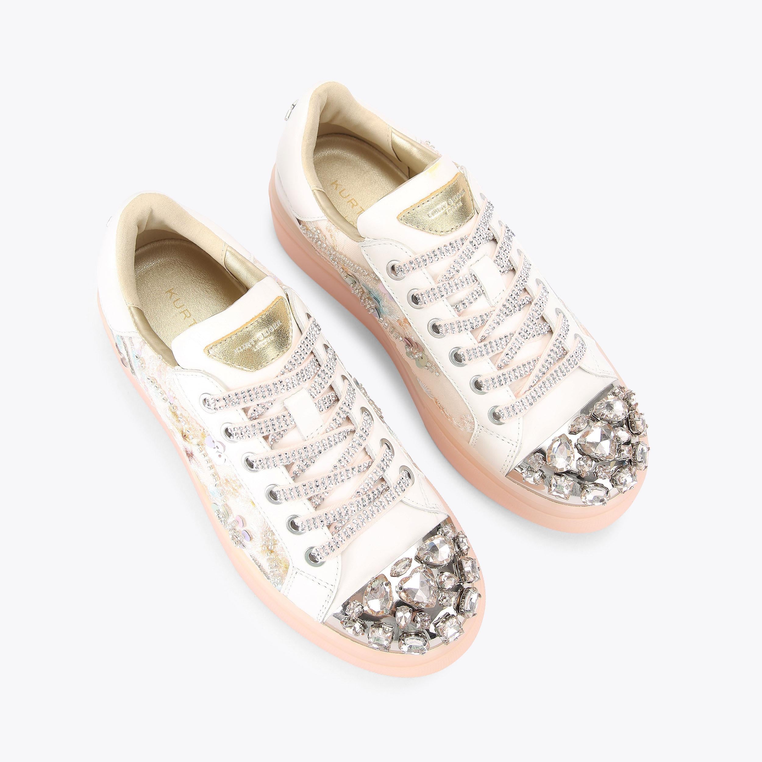 Crystal Toecap Cupsole — White Embroidered Sneaker, view 4