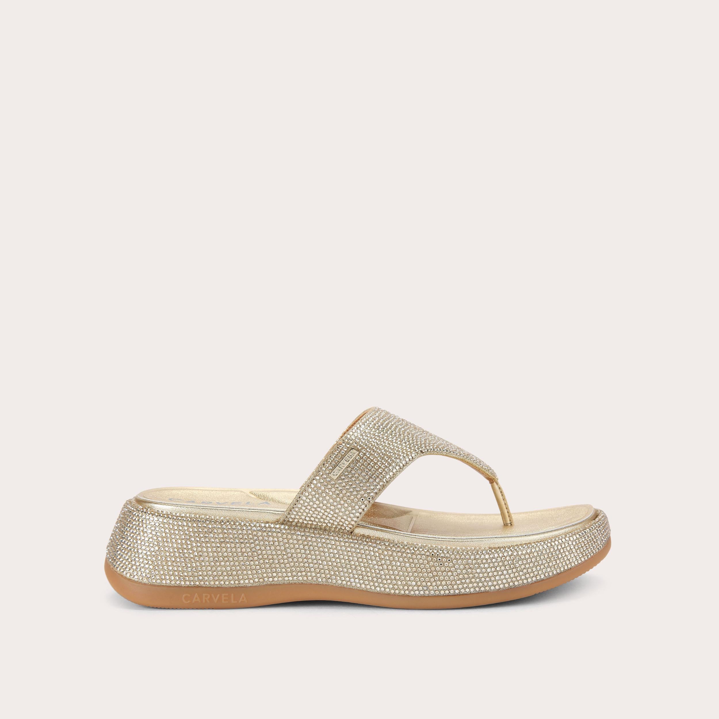 Dorata Sandal — Gold Crystal Toe Post Sandal, side profile