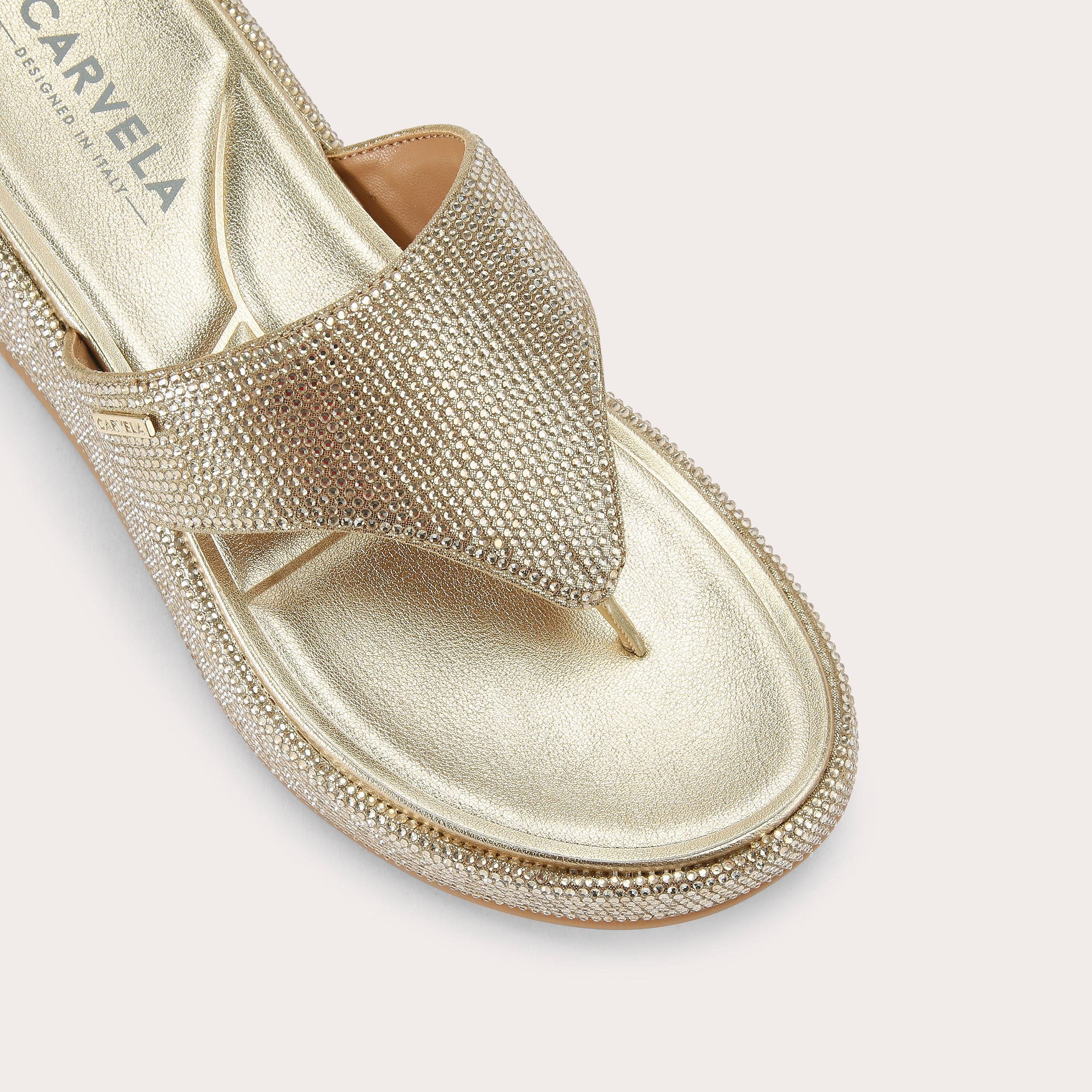 Dorata Sandal — Gold Crystal Toe Post Sandal, view 5