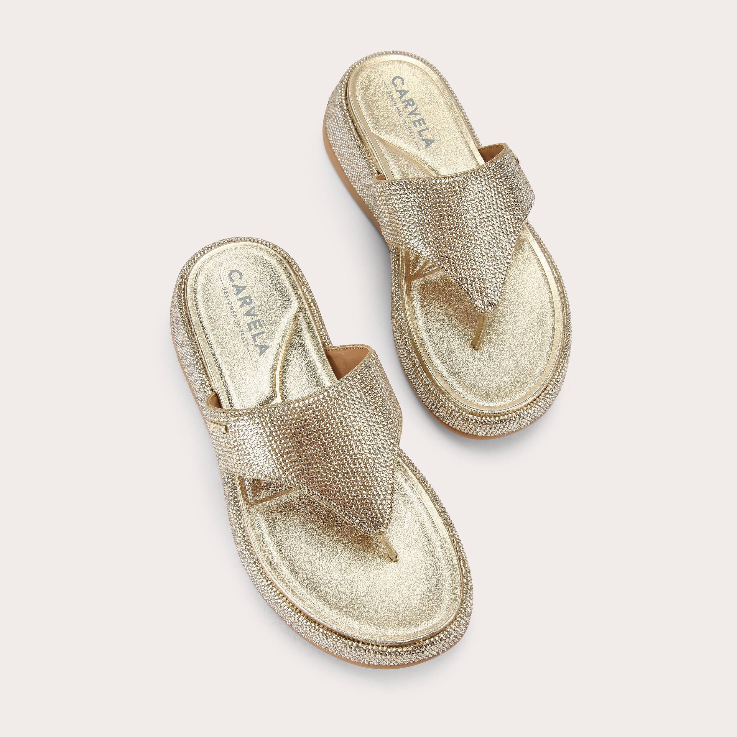 Dorata Sandal — Gold Crystal Toe Post Sandal, view 4