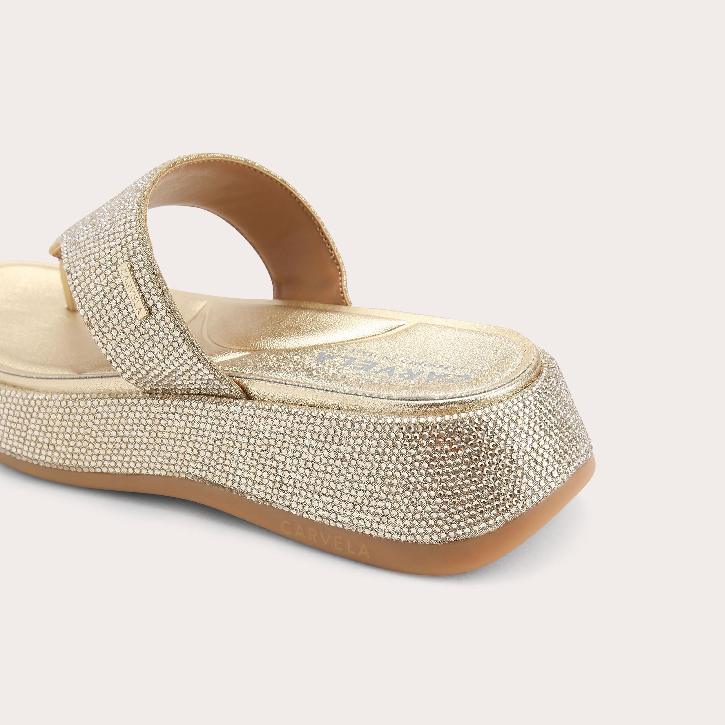 Dorata Sandal — Gold Crystal Toe Post Sandal, detail