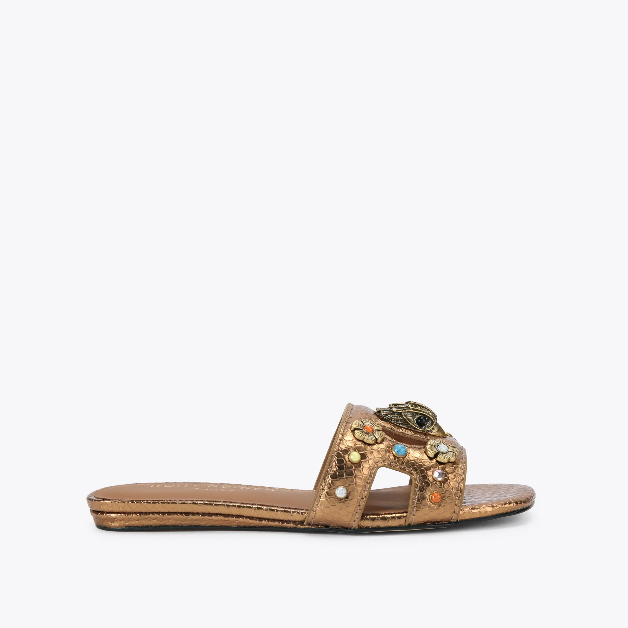 Eagle Cut Out Flat — Bronze Sandal, side profile