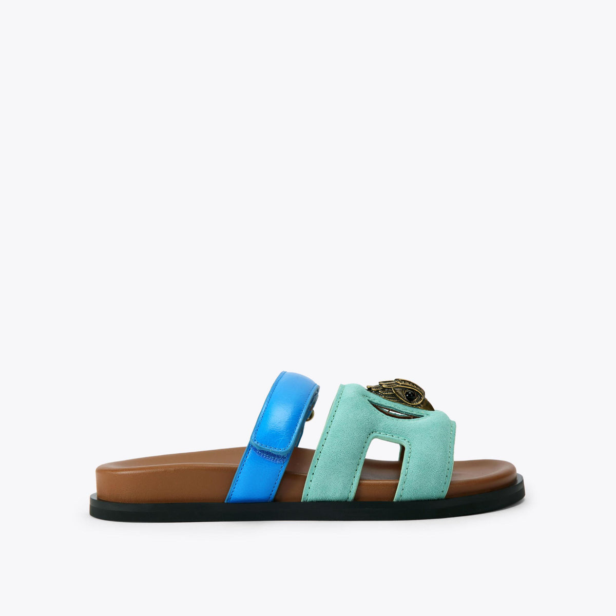 Eagle Cut Out Sandal — Pale Green Suede Slide, side profile