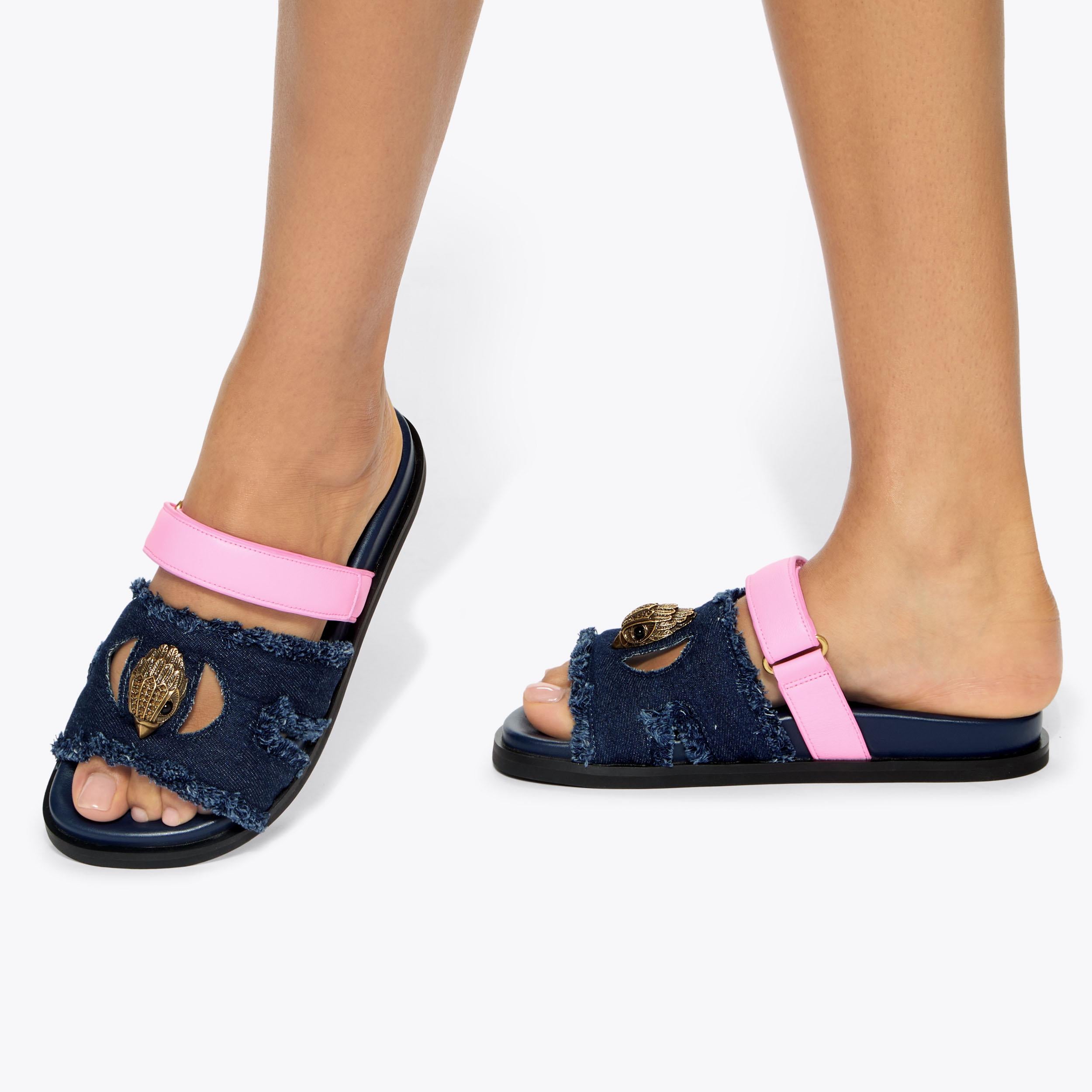 Eagle Cut Out Sandal — Blue Pale Combination Slide, worn on foot