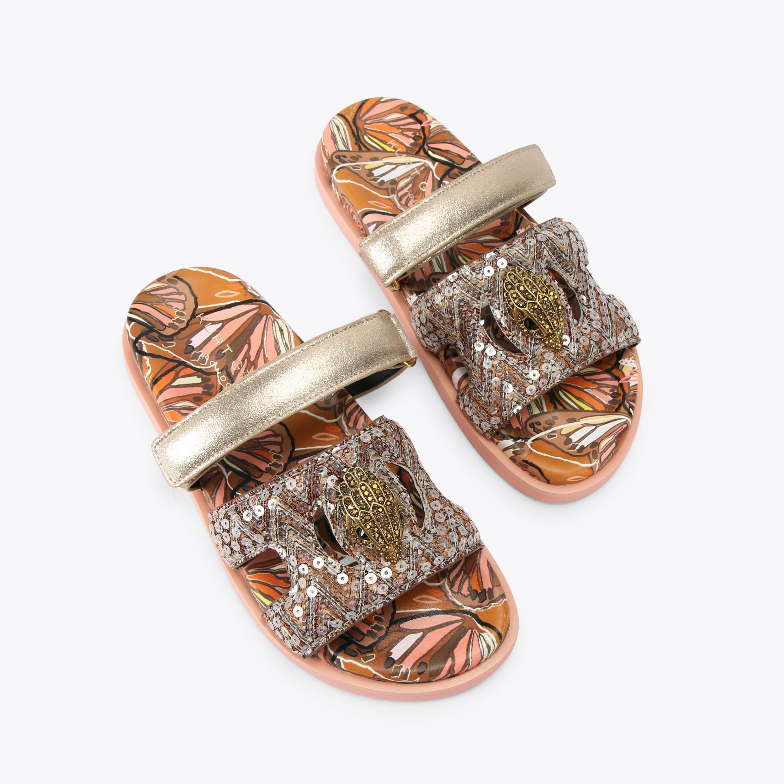 Eagle Cut Out Sandal — Brown Butterfly Print Sequin Sandal, view 4