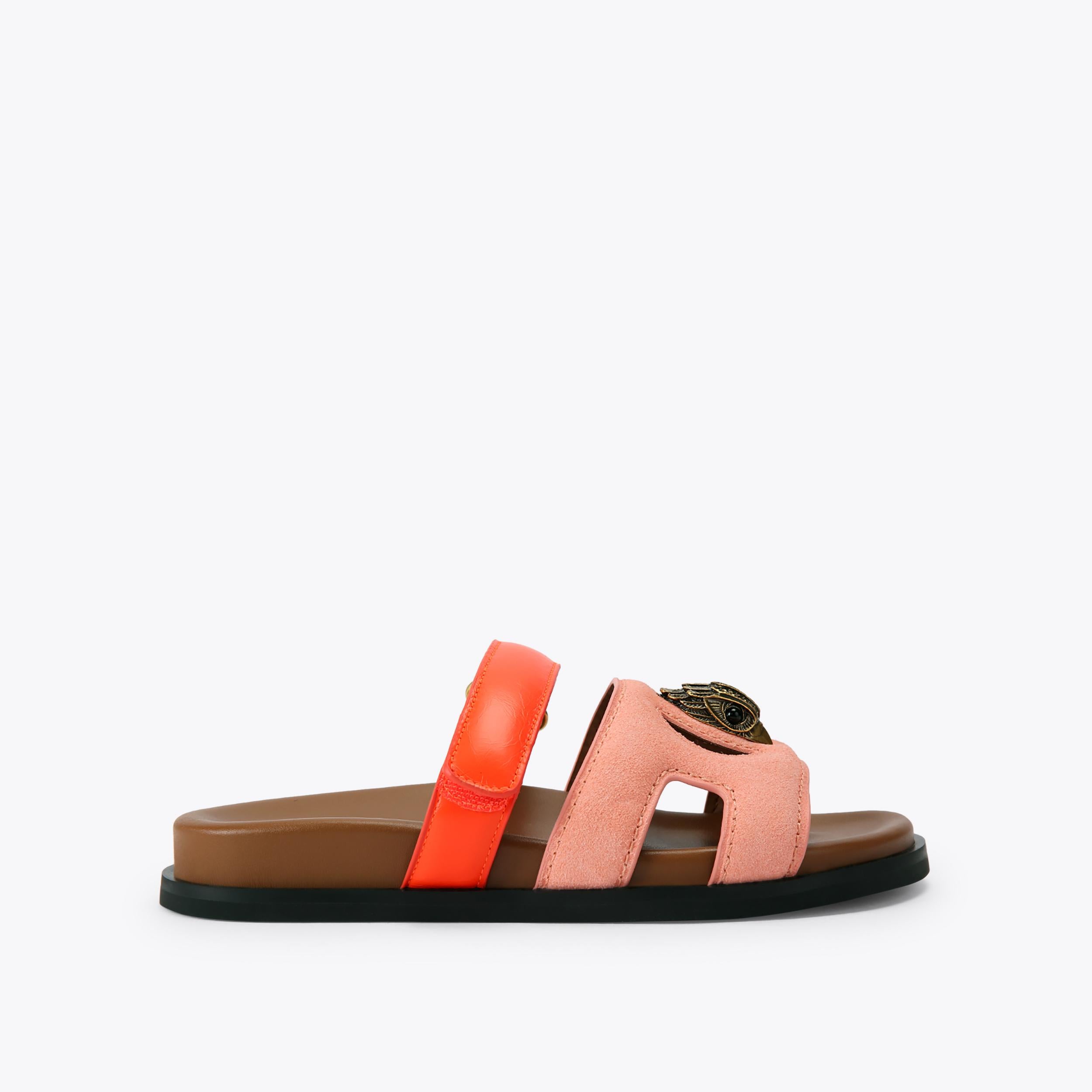 Eagle Cut Out Sandal — Salmon Pink Suede Slide, side profile