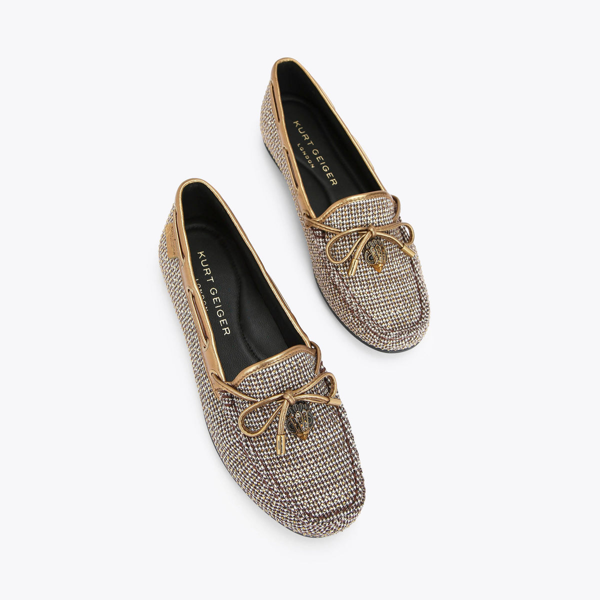Eagle Moccasin — Beige Houndstooth Flat, view 1
