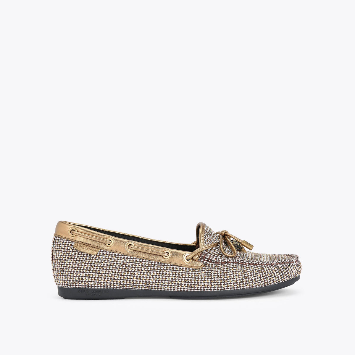 Eagle Moccasin — Beige Houndstooth Flat, side profile