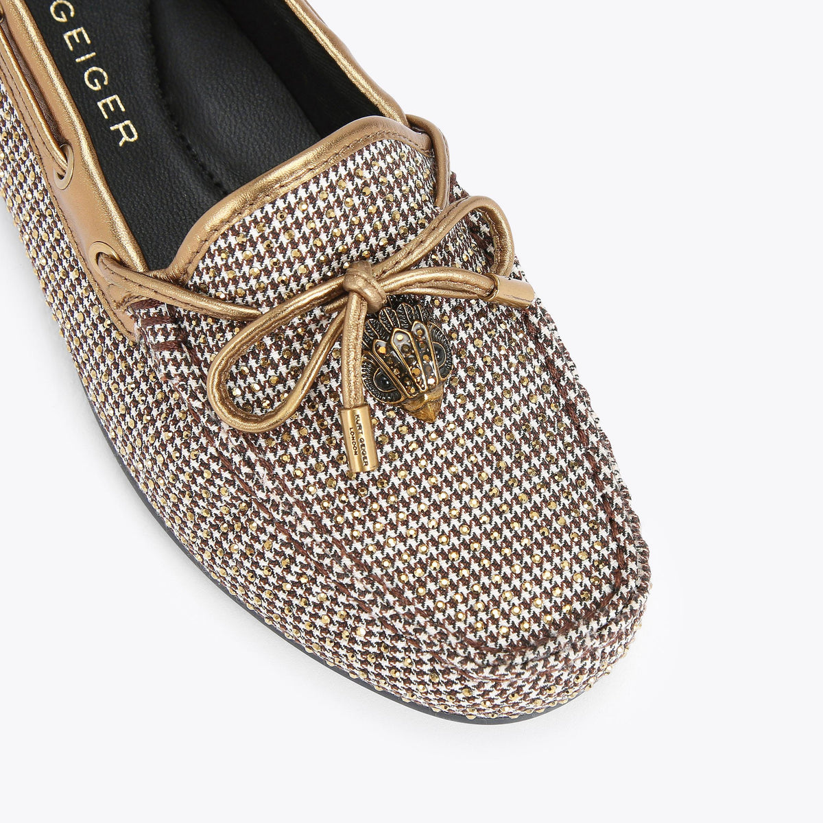 Eagle Moccasin — Beige Houndstooth Flat, view 5