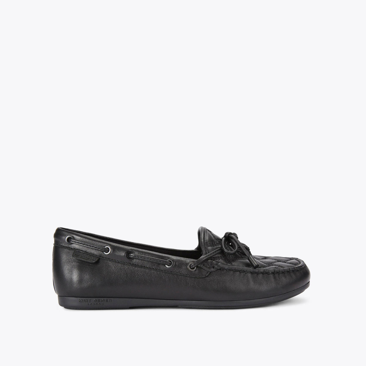 Eagle Moccasin — Black Leather Flat, side profile