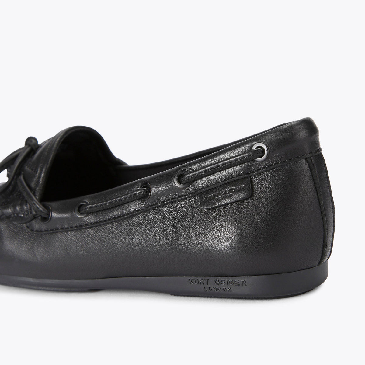 Eagle Moccasin — Black Leather Flat, detail