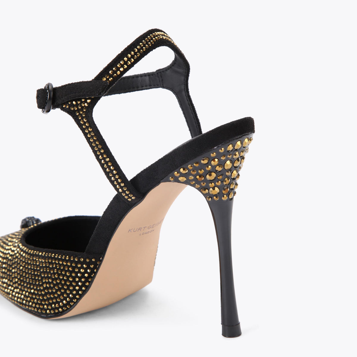 Eagle Point — Black Microsuede Crystal Heel, detail