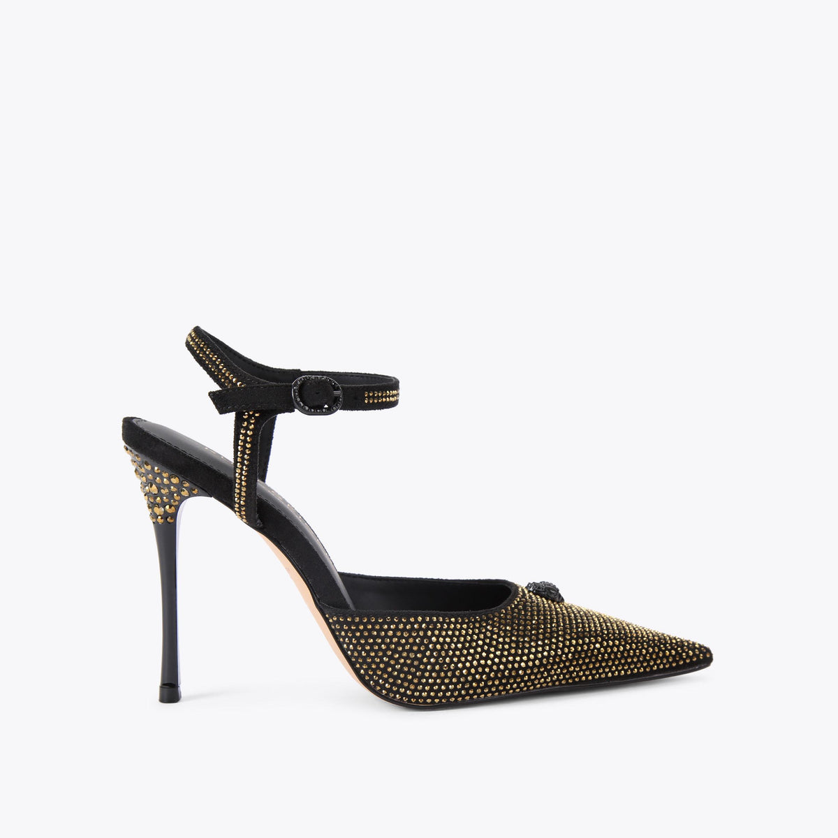 Eagle Point — Black Microsuede Crystal Heel, side profile