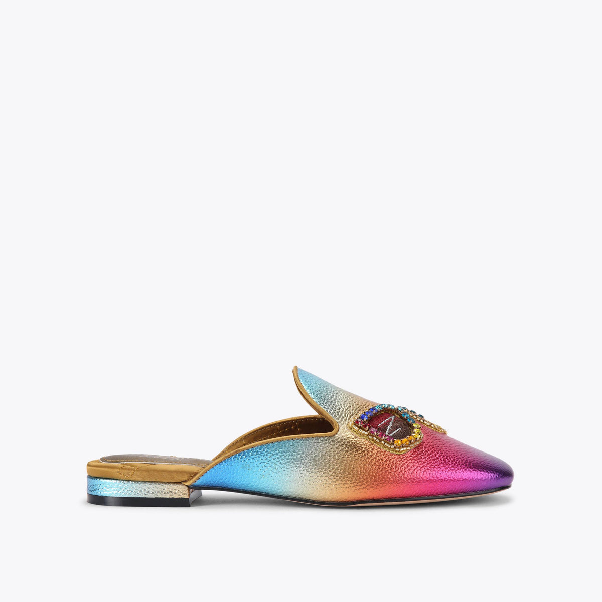 Embroidered Slip Flat — Ombre Metallic Leather Flat, side profile