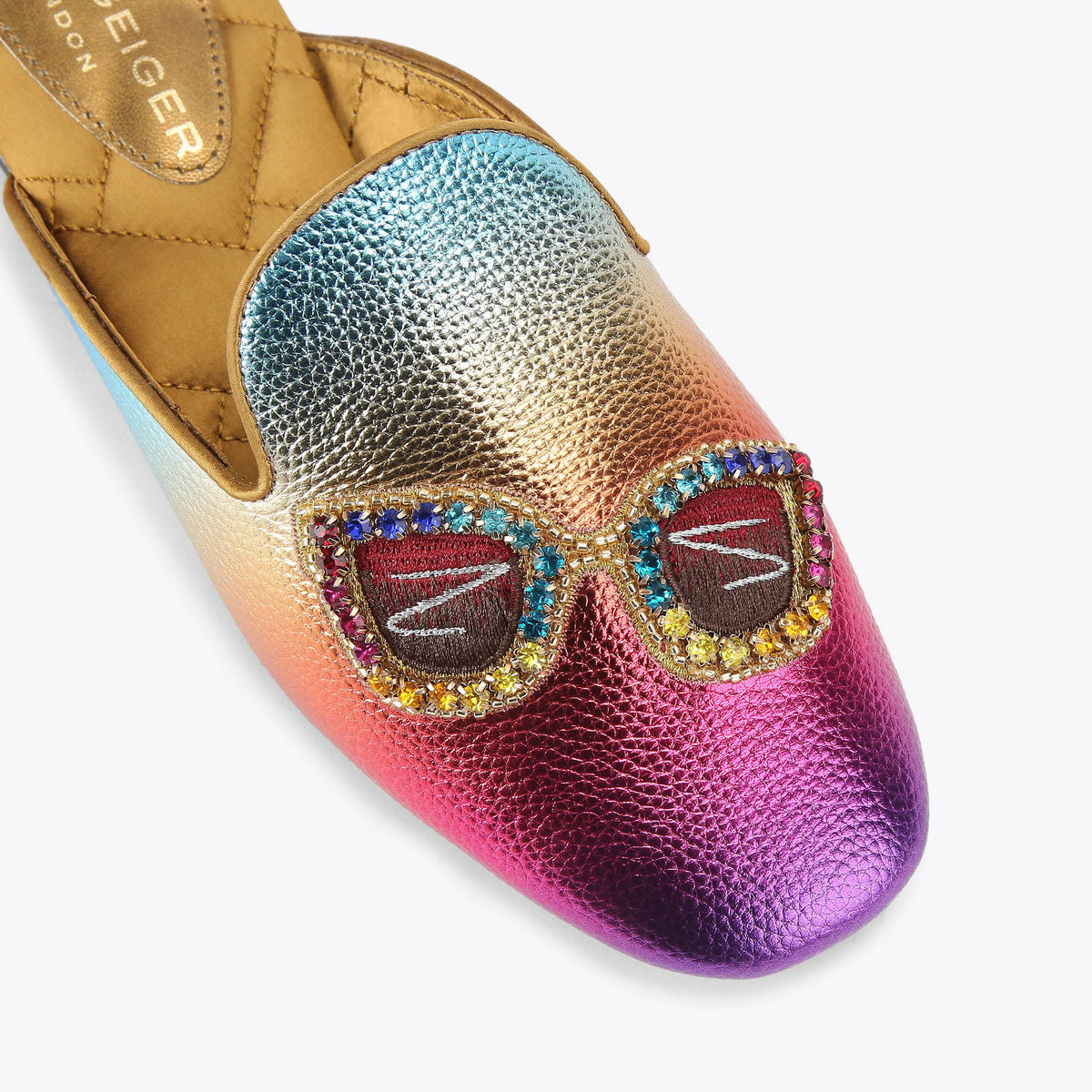 Embroidered Slip Flat — Ombre Metallic Leather Flat, view 5