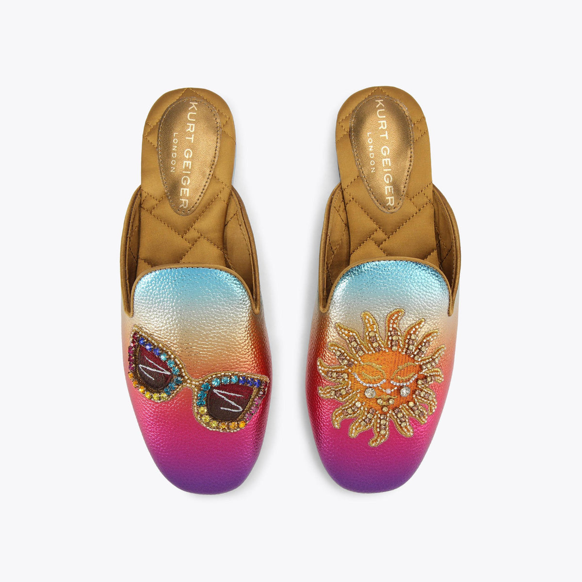 Embroidered Slip Flat — Ombre Metallic Leather Flat, view 4
