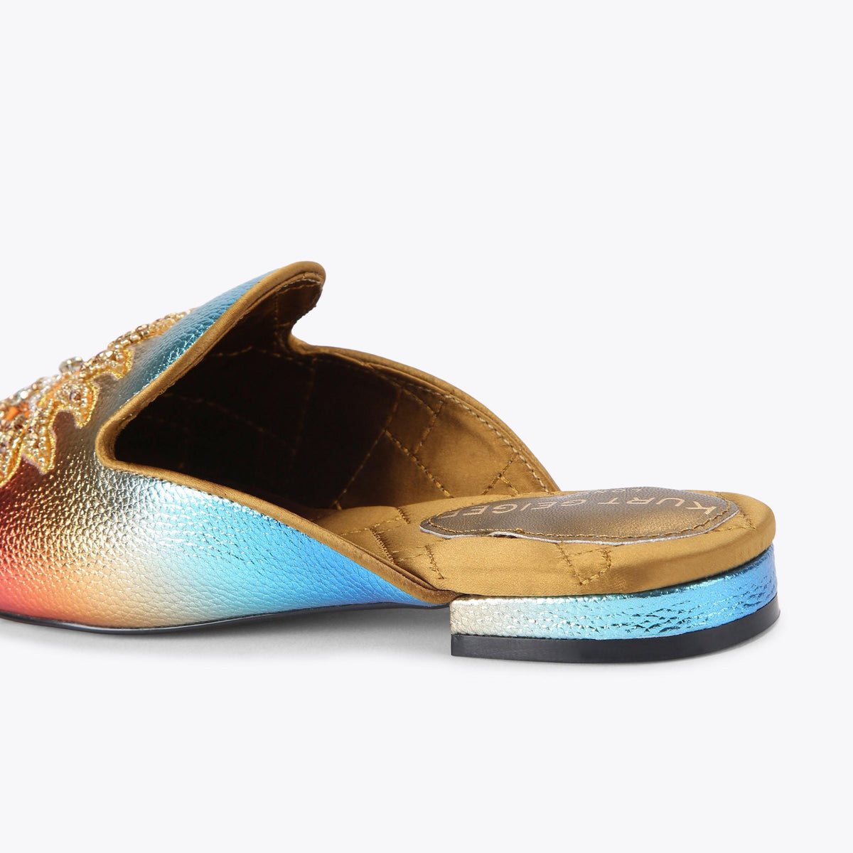 Embroidered Slip Flat — Ombre Metallic Leather Flat, detail