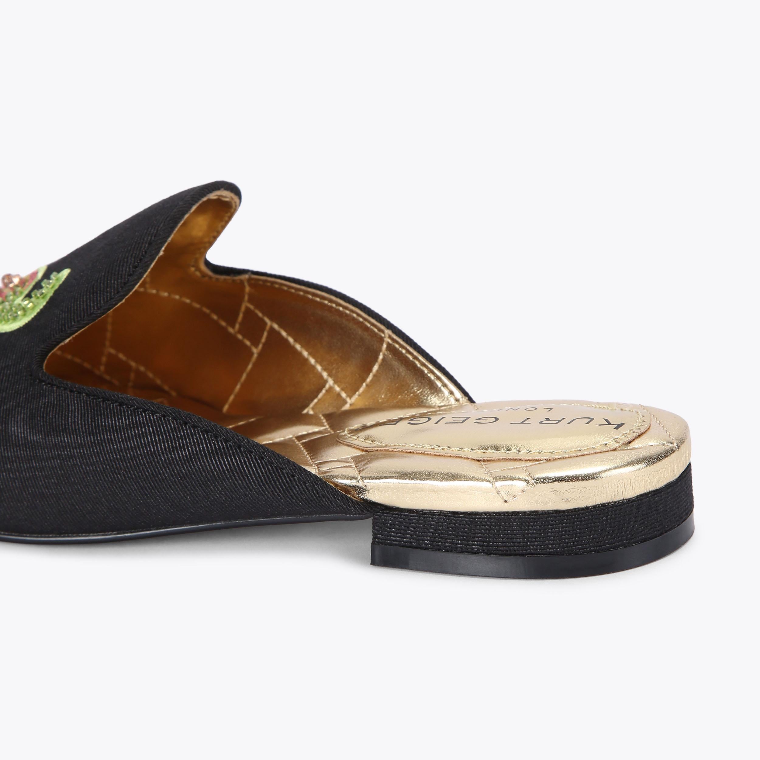 Embroidered Slipper — Black Fabric Slipper, detail