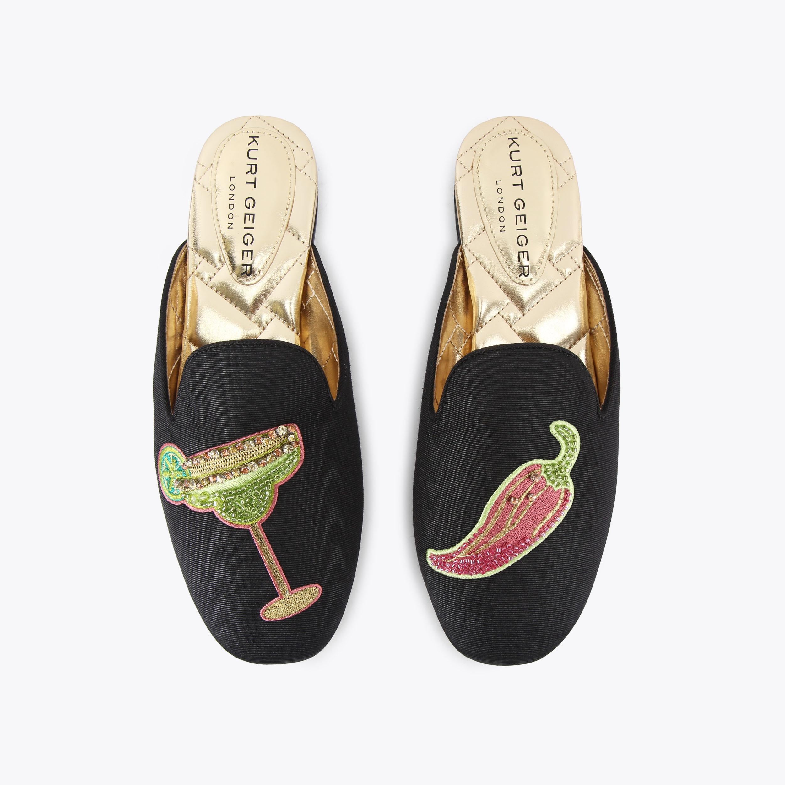 Embroidered Slipper — Black Fabric Slipper, view 4