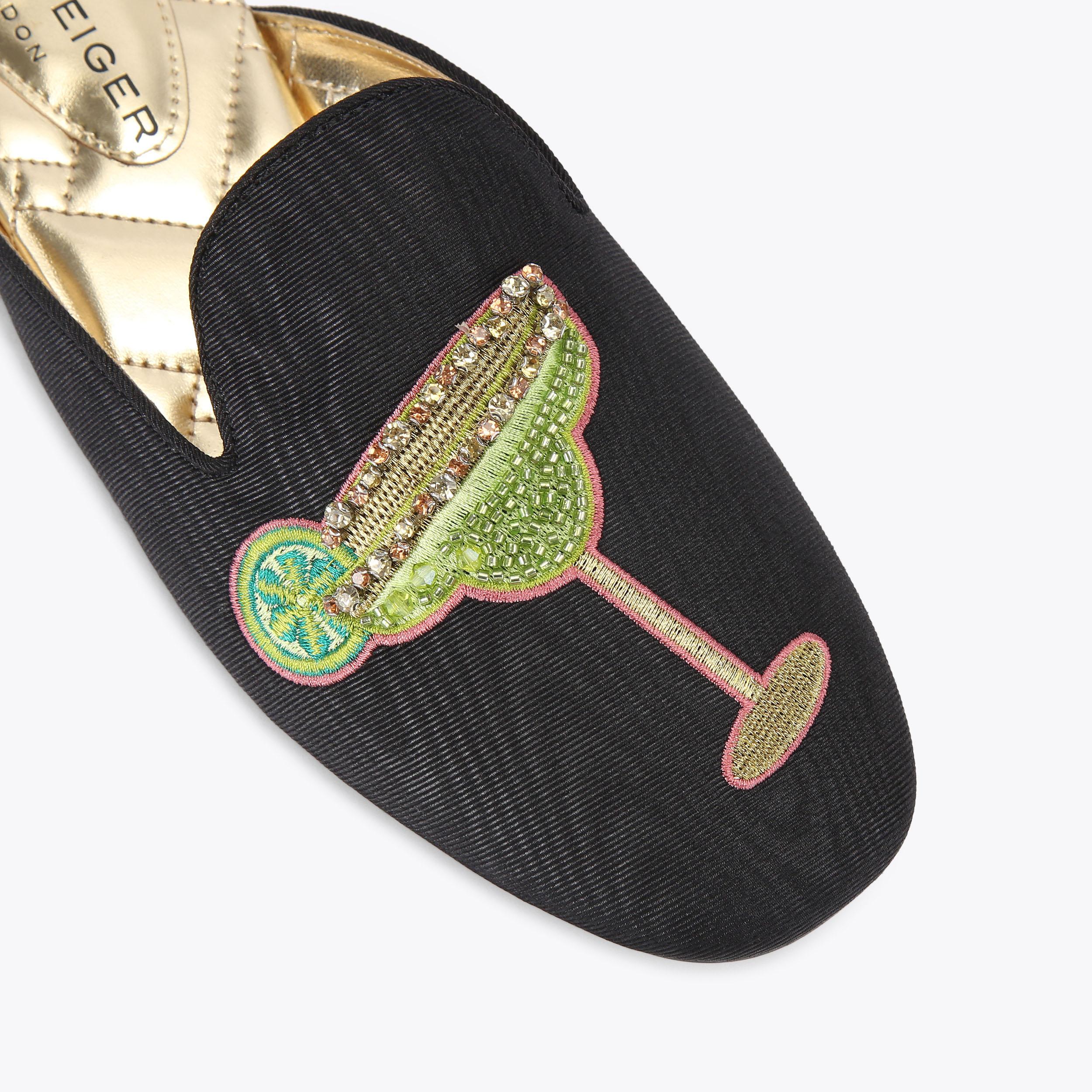 Embroidered Slipper — Black Fabric Slipper, view 5