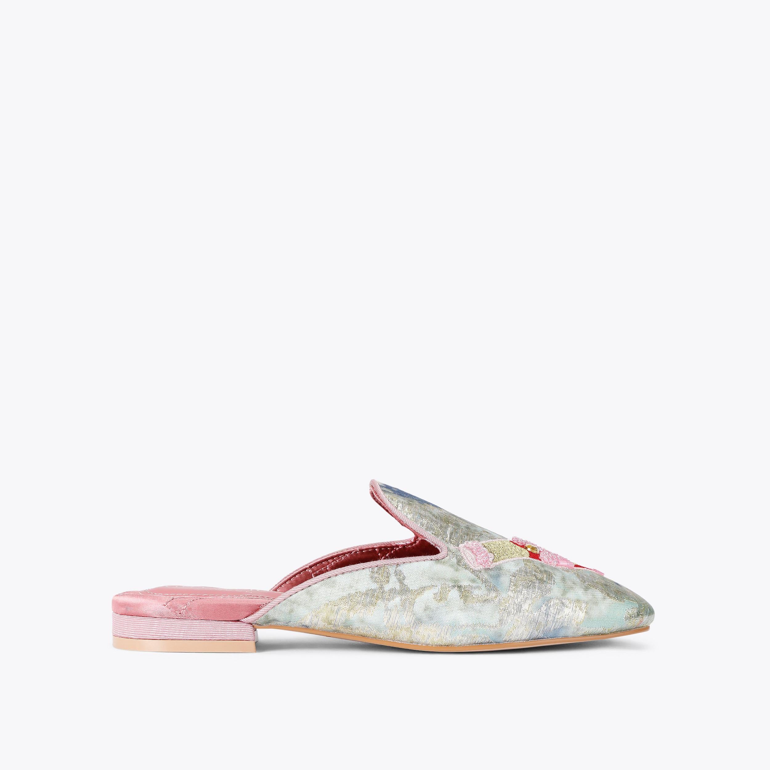 Embroidered Slipper — Iridescent Fabric Flat, side profile