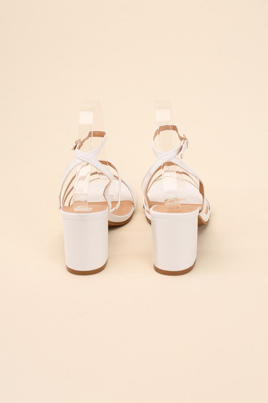 White Slingback, Open Toe Low Heel Sandals with Buckled Design