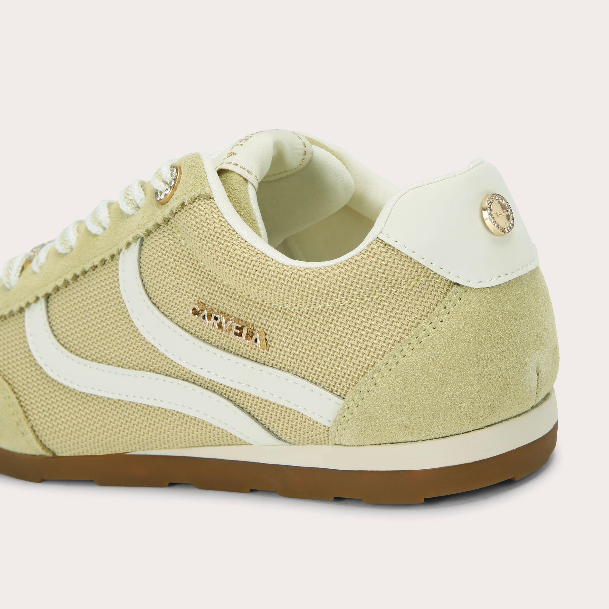 Florence Trainer — Mustard Fabric-Suede Sneaker, detail