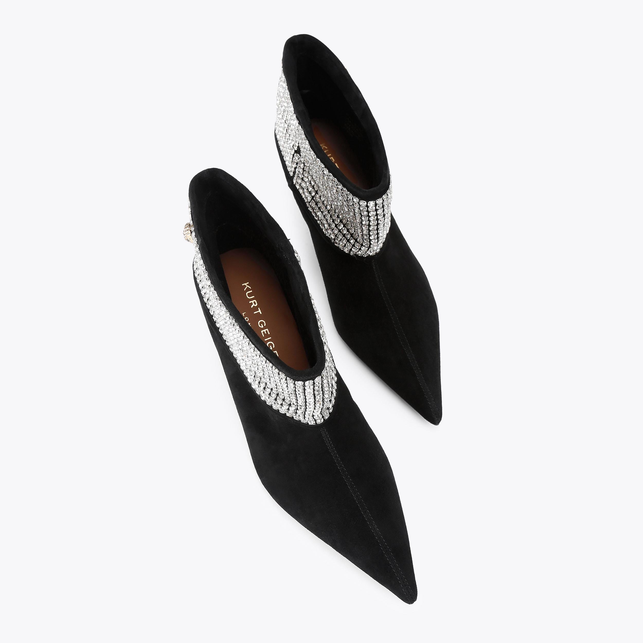 Fold Over Bootie — Black Crystal Suede Boot, view 4