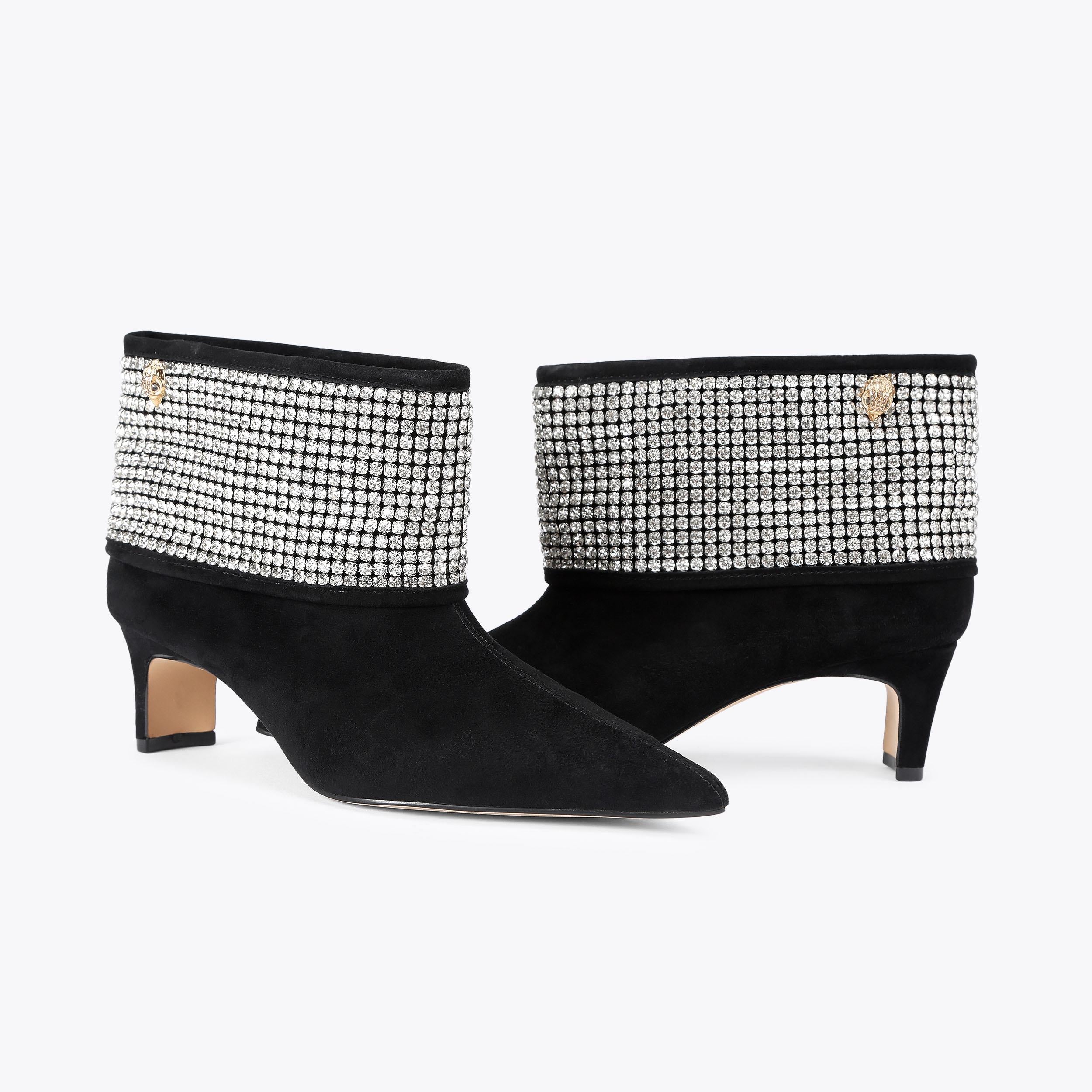 Fold Over Bootie — Black Crystal Suede Boot, view 5