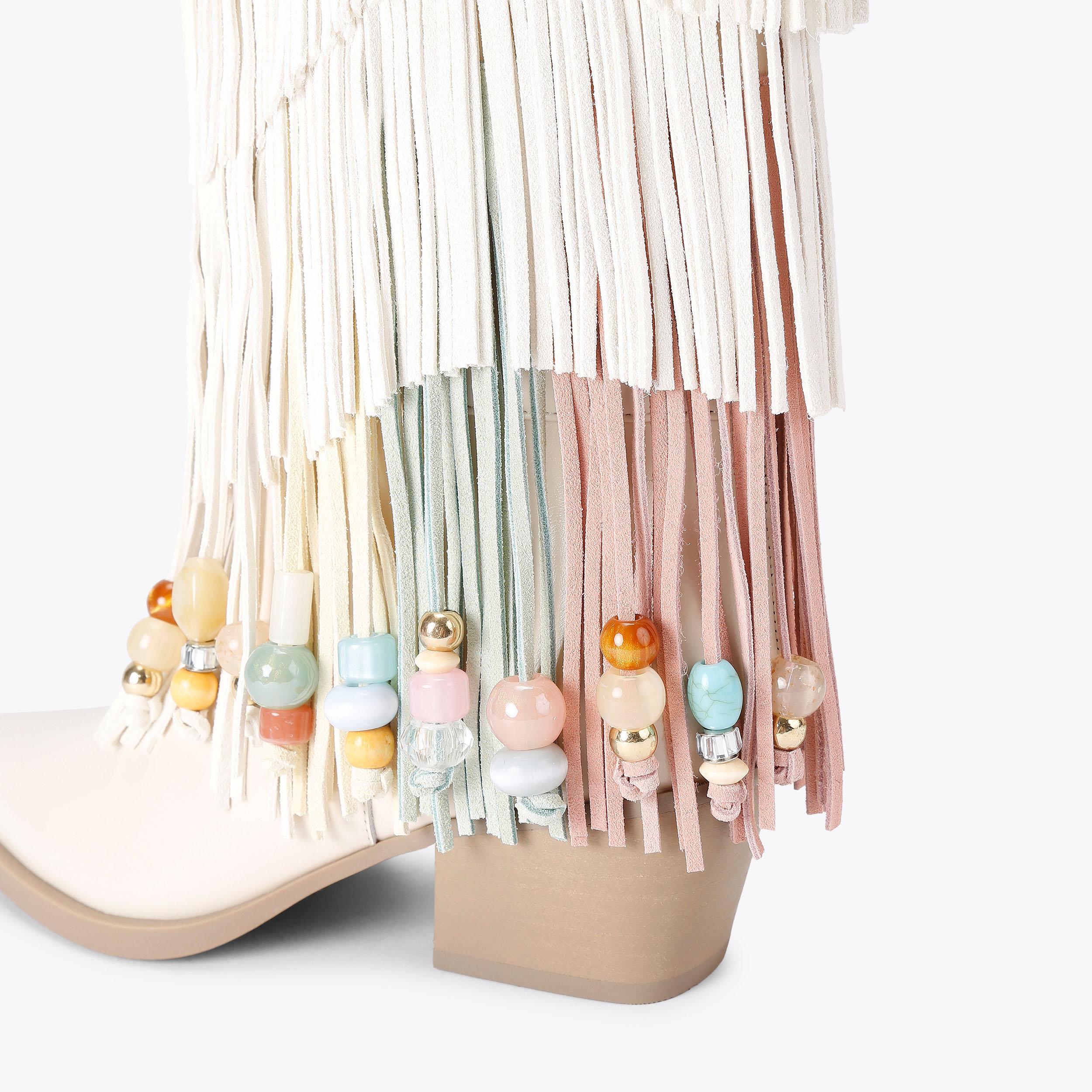 Fringe Cowboy Boot — Cream Leather Suede Boot, view 5