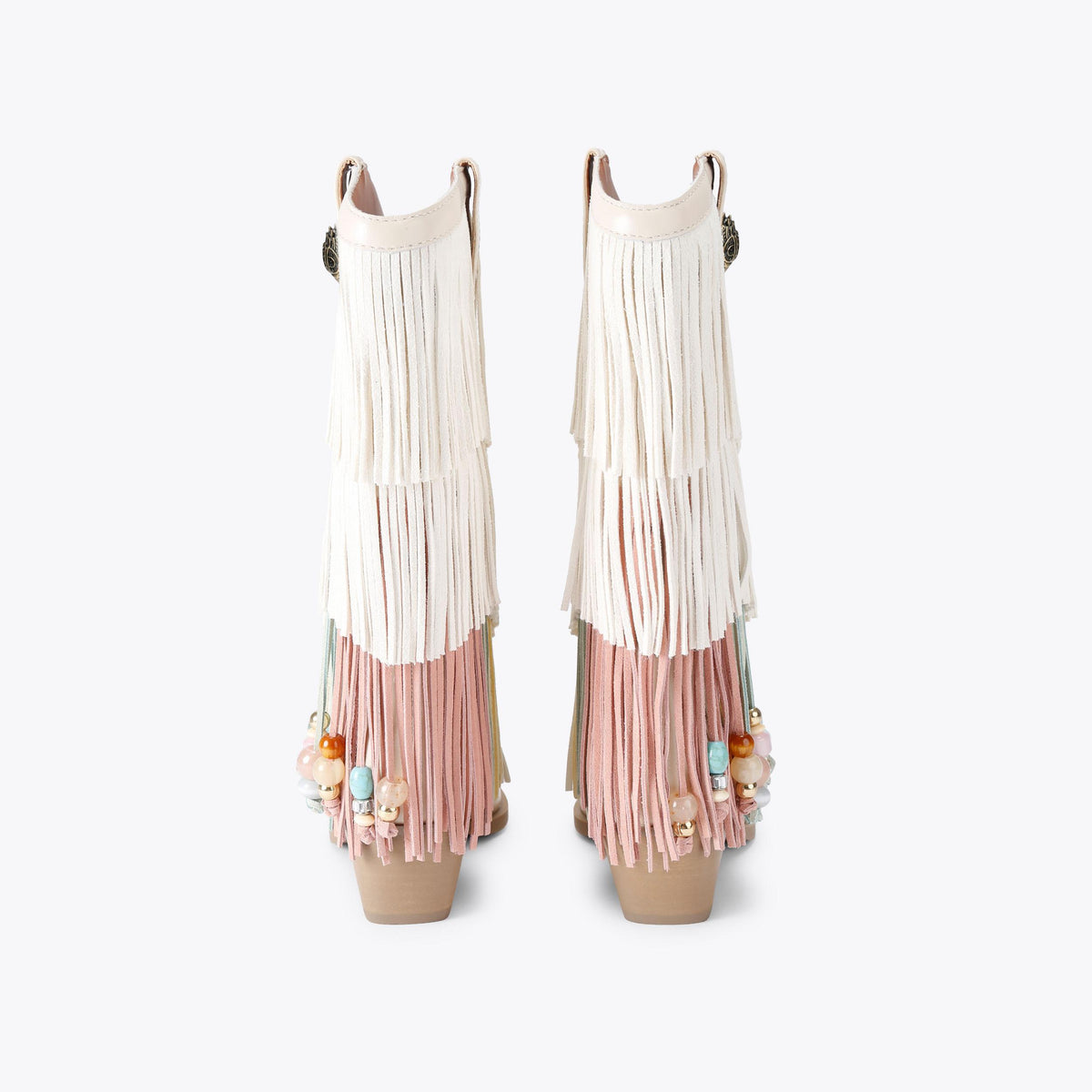Fringe Cowboy Boot — Cream Leather Suede Boot, detail