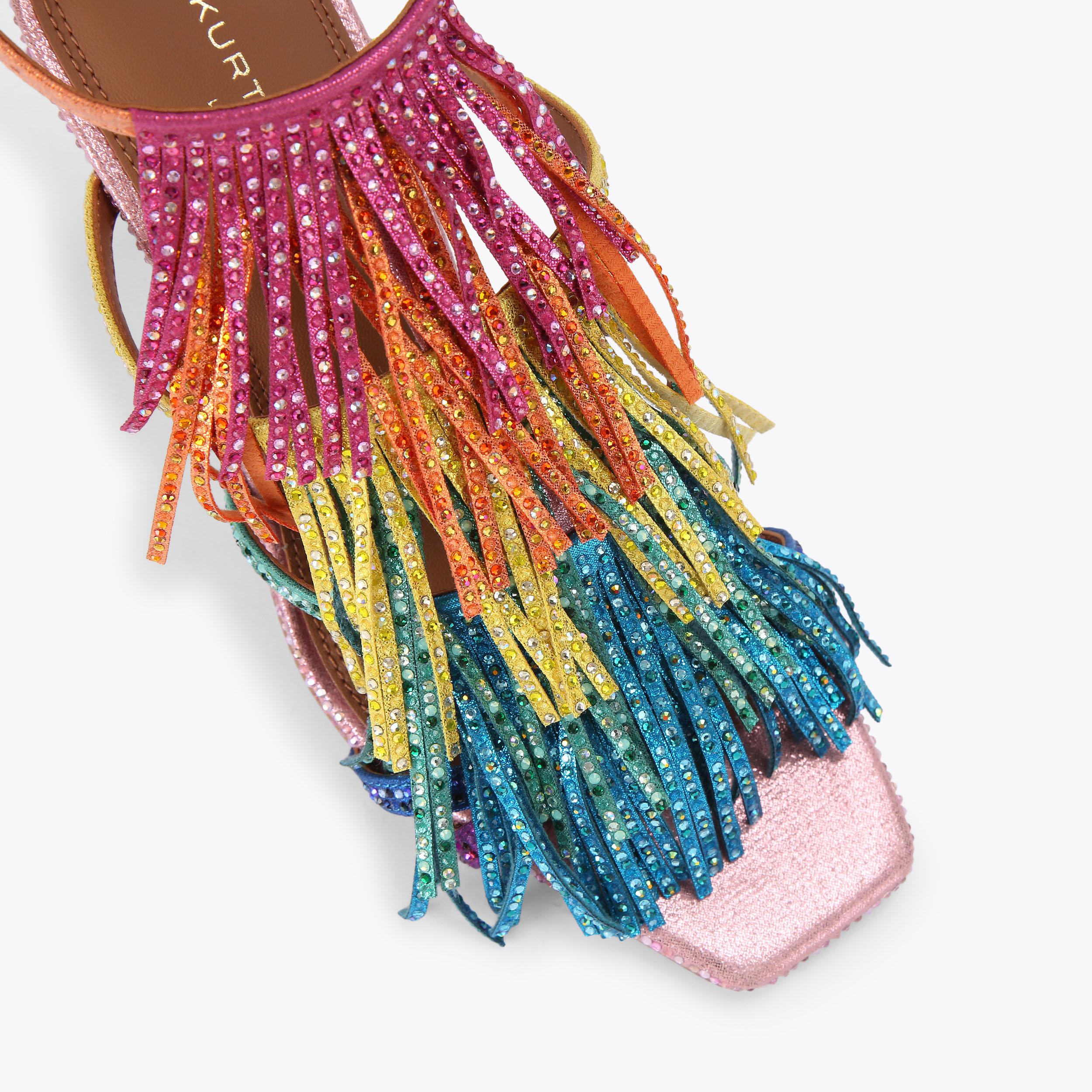 Fringe Sandal — Multi-Colour Metallic Crystal Sandal, view 5
