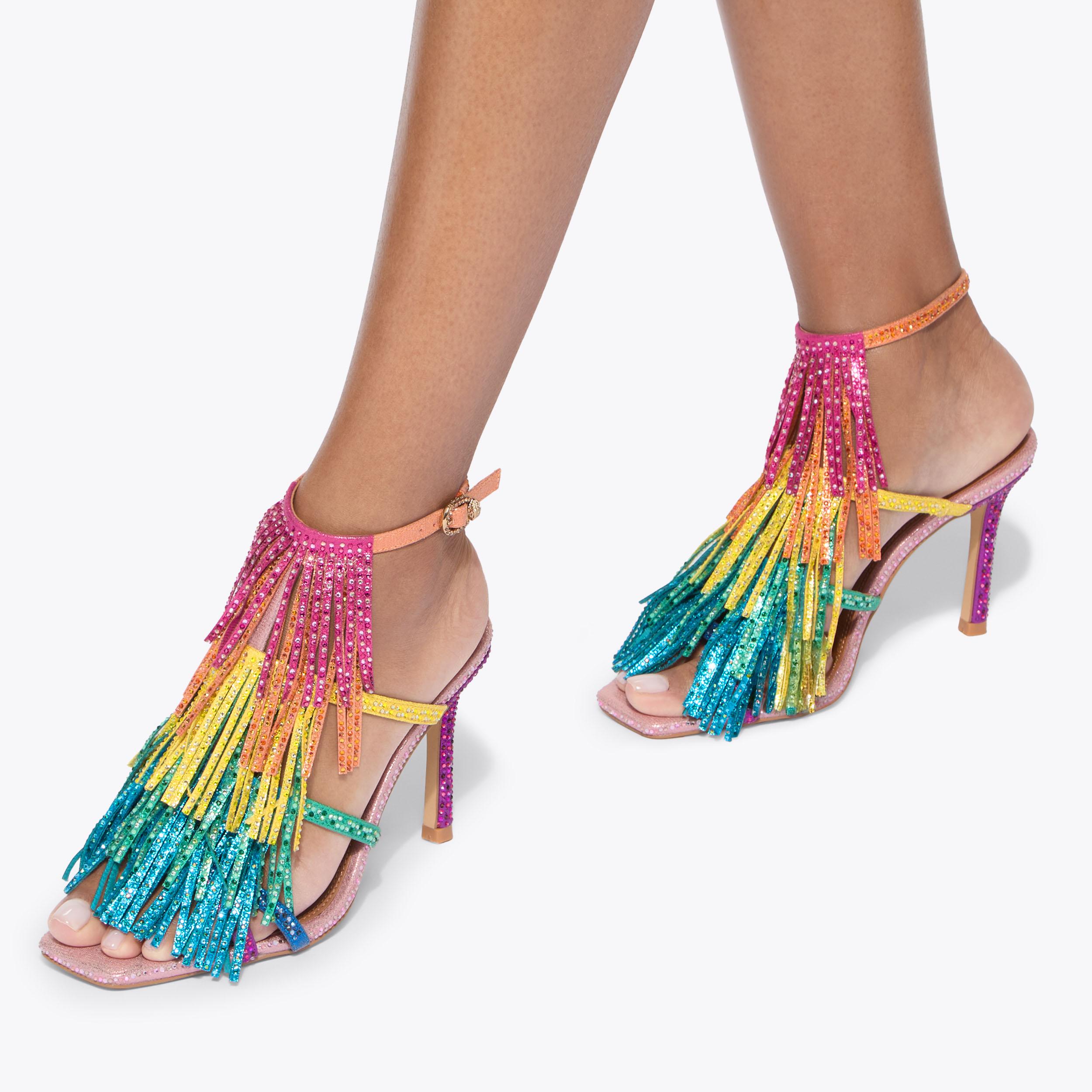 Fringe Sandal — Multi-Colour Metallic Crystal Sandal, worn on foot