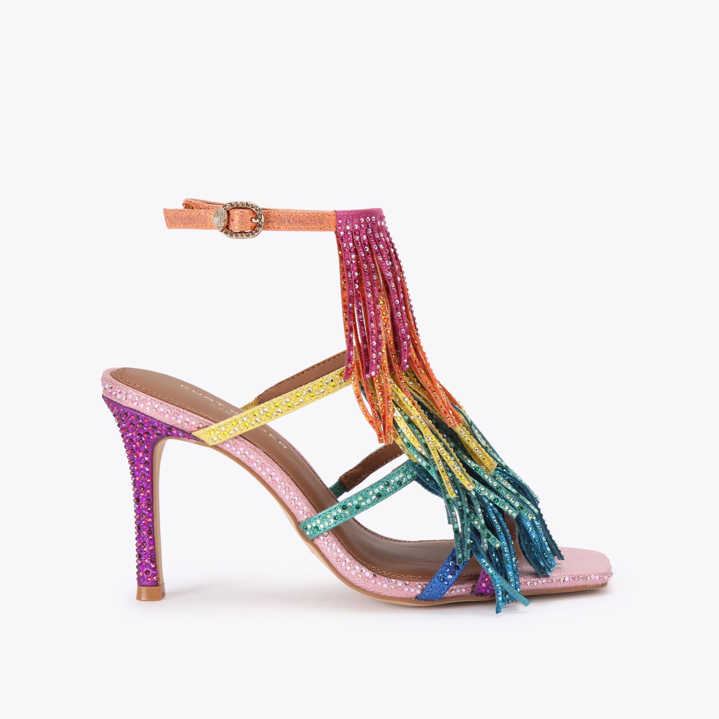 Fringe Sandal — Multi-Colour Metallic Crystal Sandal, side profile